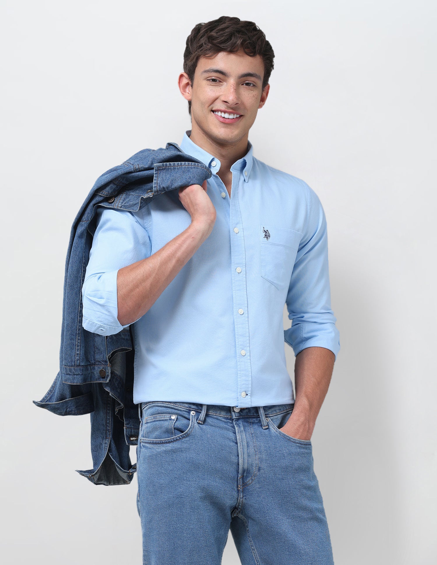 Tailored Fit Oxford Button Down Shirt Light Blue - U.S. Polo Assn. India | Large
