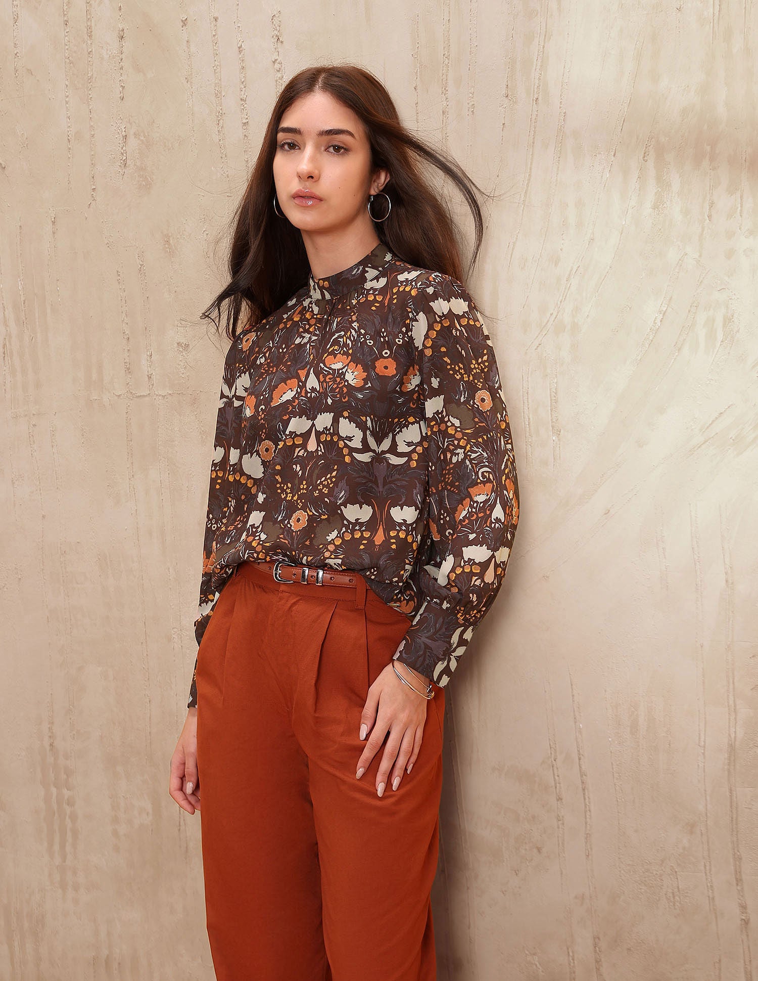 High Neck Abstract Printed Top