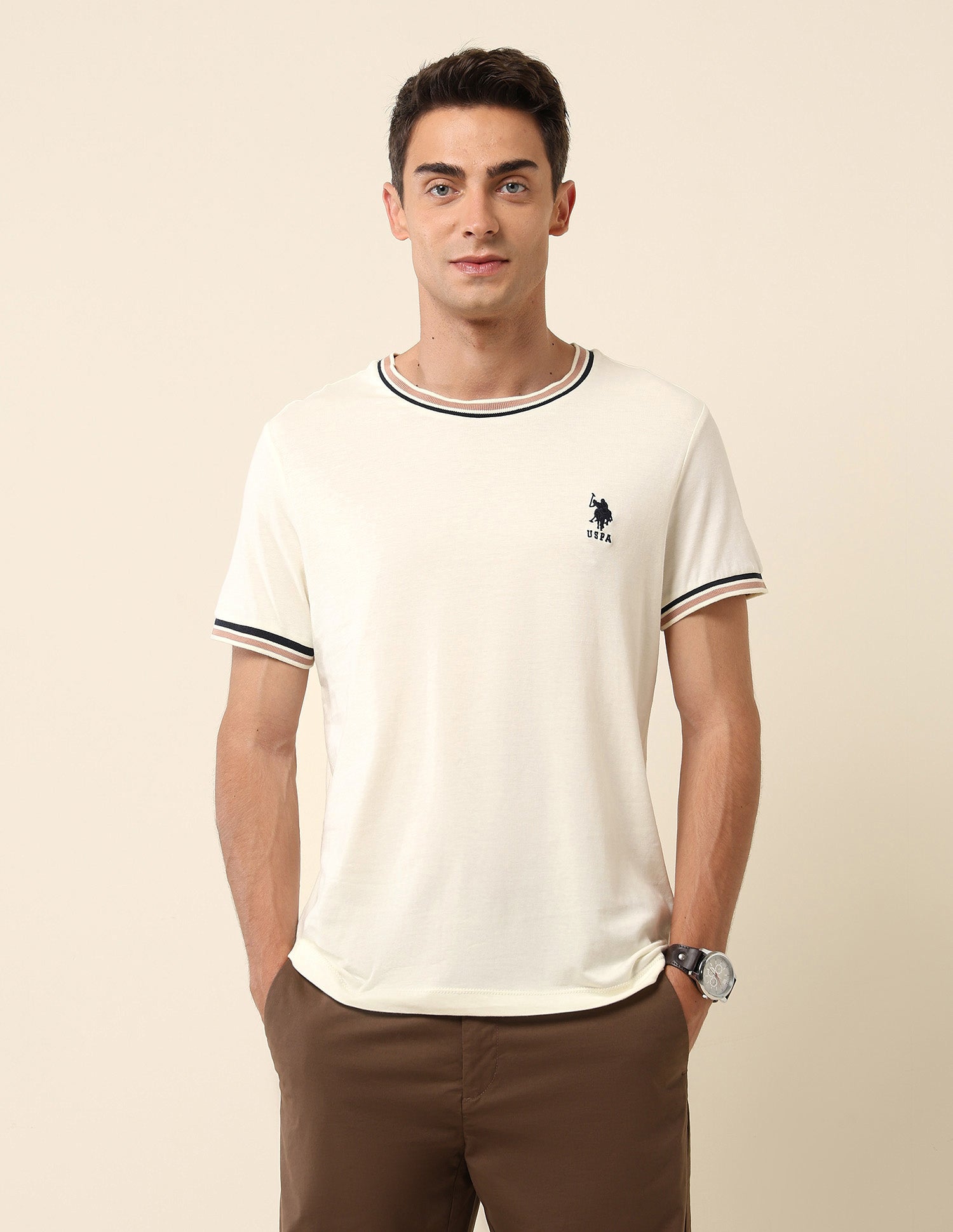 Solid Slim Fit T- Shirt Off-White - U.S. POLO ASSN. | Large