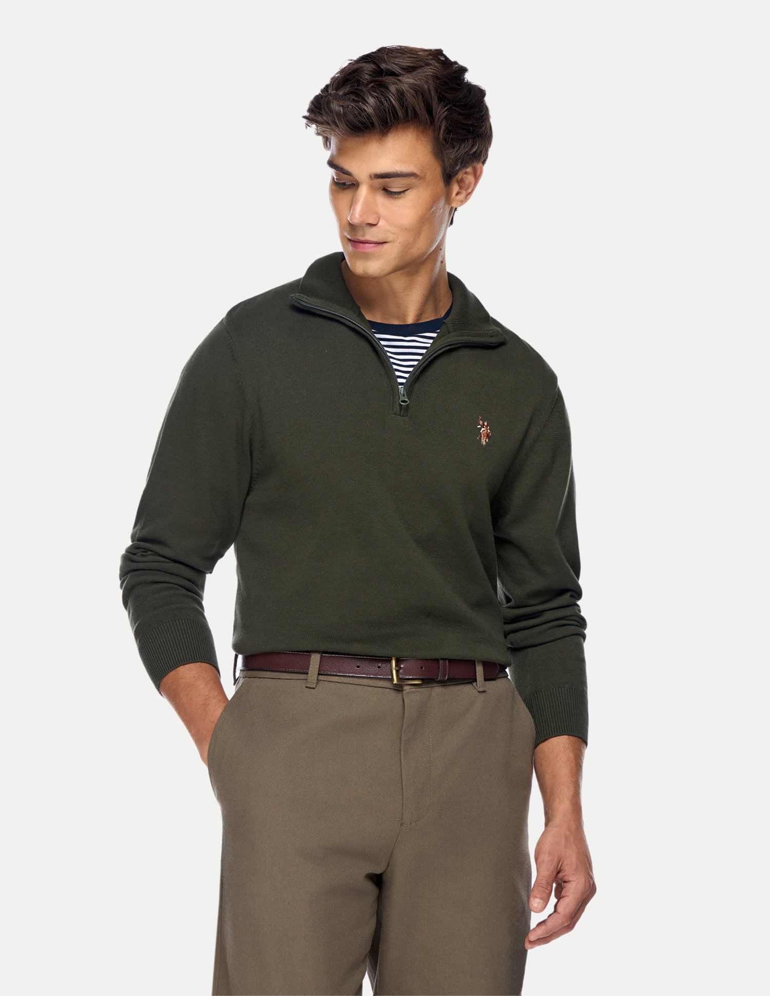 Solid Regular Fit Sweater Dark Green - U.S. Polo Assn. India | Large