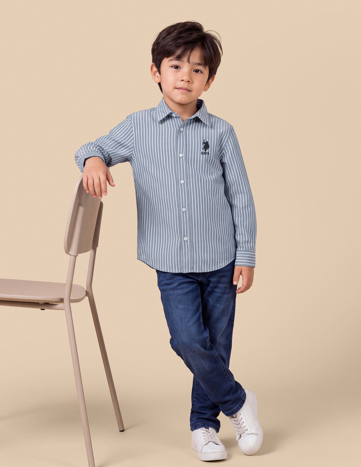 Vertical Striped Regular Fit Shirt Light Blue - U.S. Polo Assn. India | Large