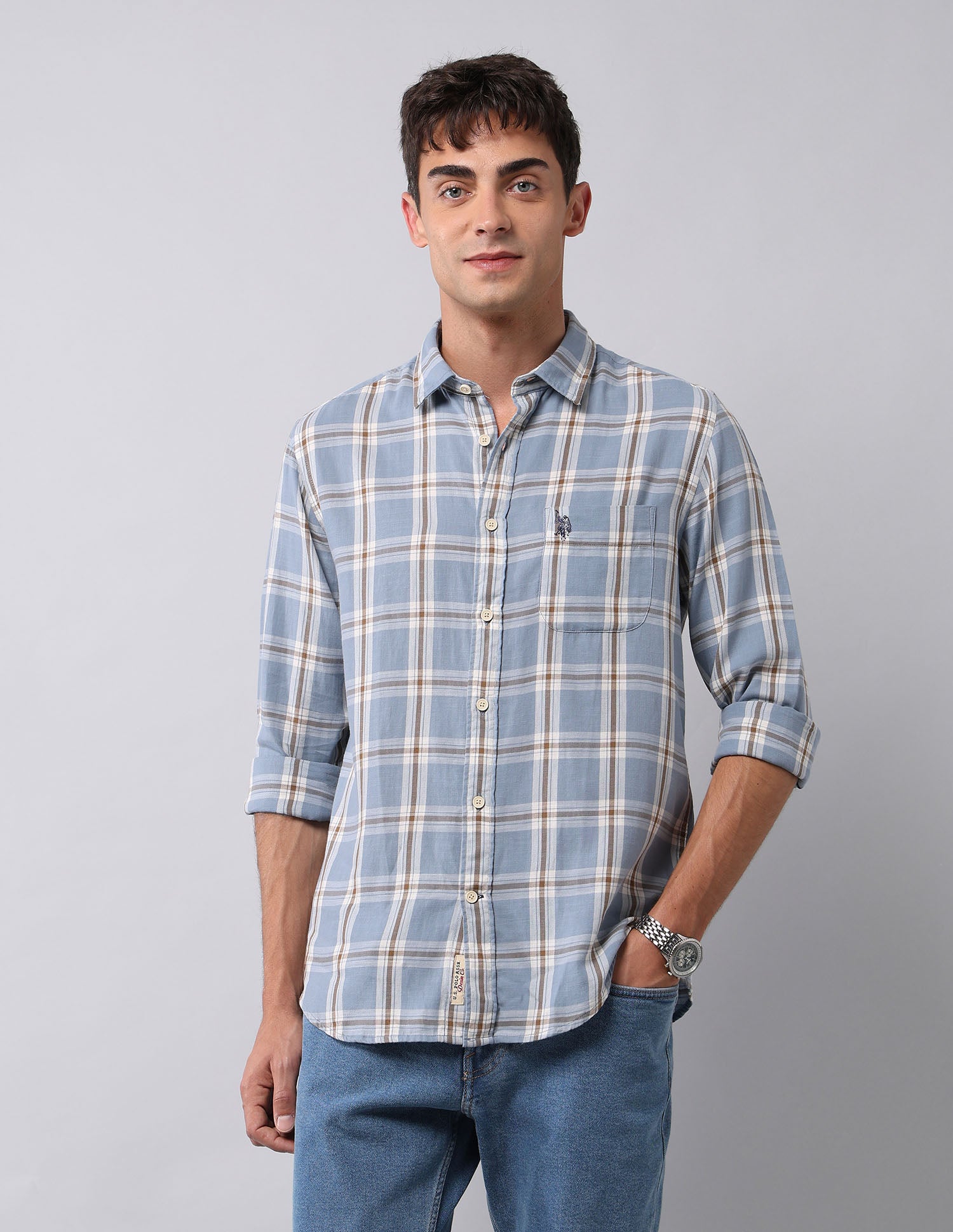 Tartan Checked Regular Fit Shirt Light Blue - U.S. Polo Assn. India | Large