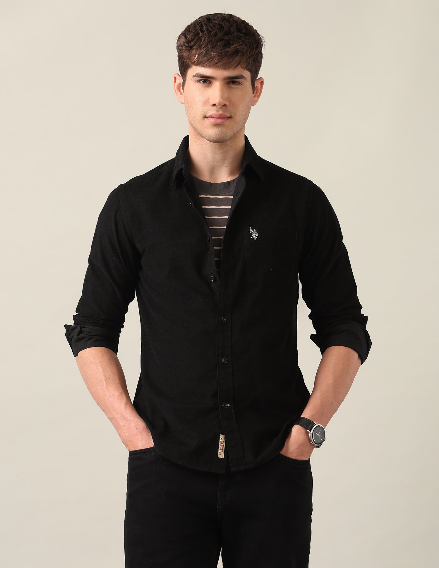 Corduroy Regular Fit Shirt Black - U.S. Polo Assn. India | Large