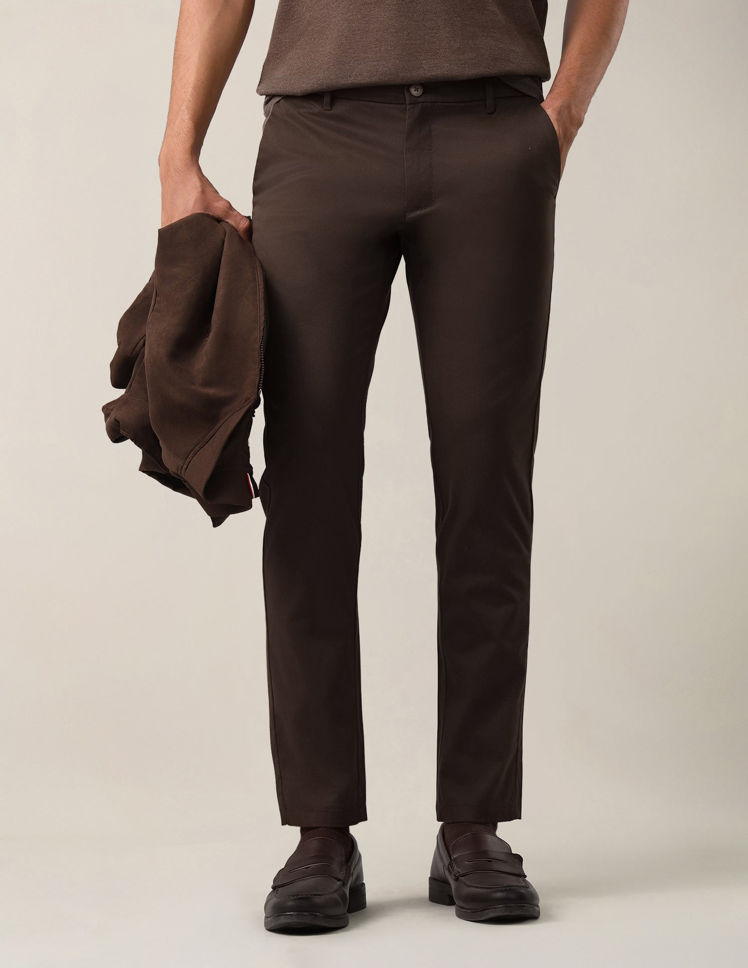Denver Slim Fit Dobby Trousers Dark Brown - U.S. Polo Assn. India | Large