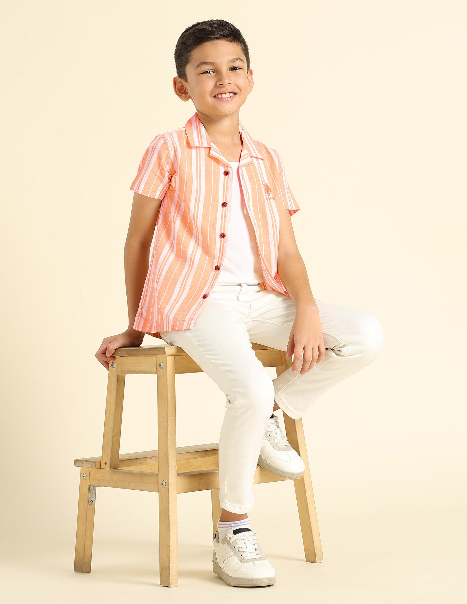 Boys Vertical Striped Cuban Shirt