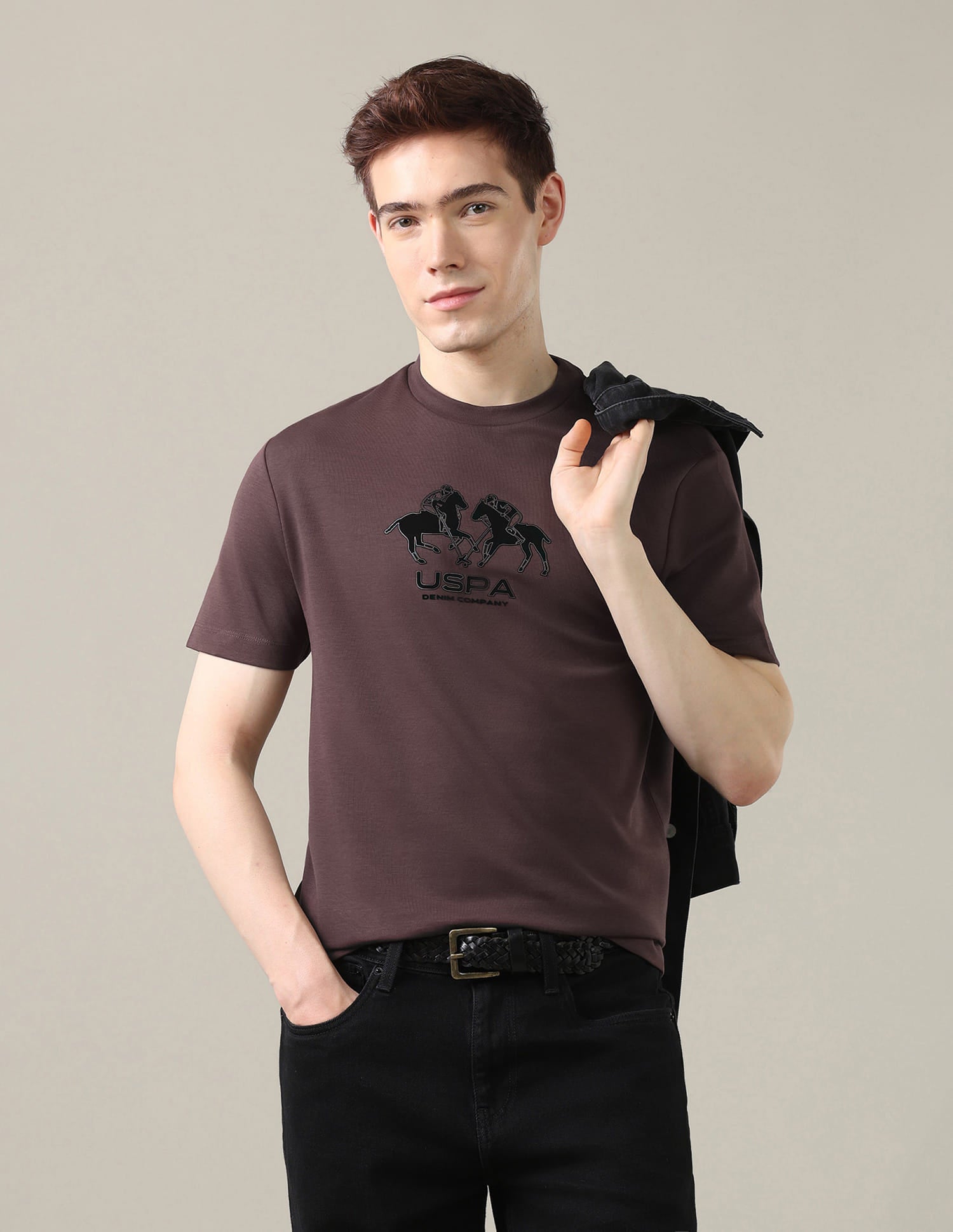 Brand Embossed Slim Fit T-Shirt Brown - U.S. Polo Assn. India | Large