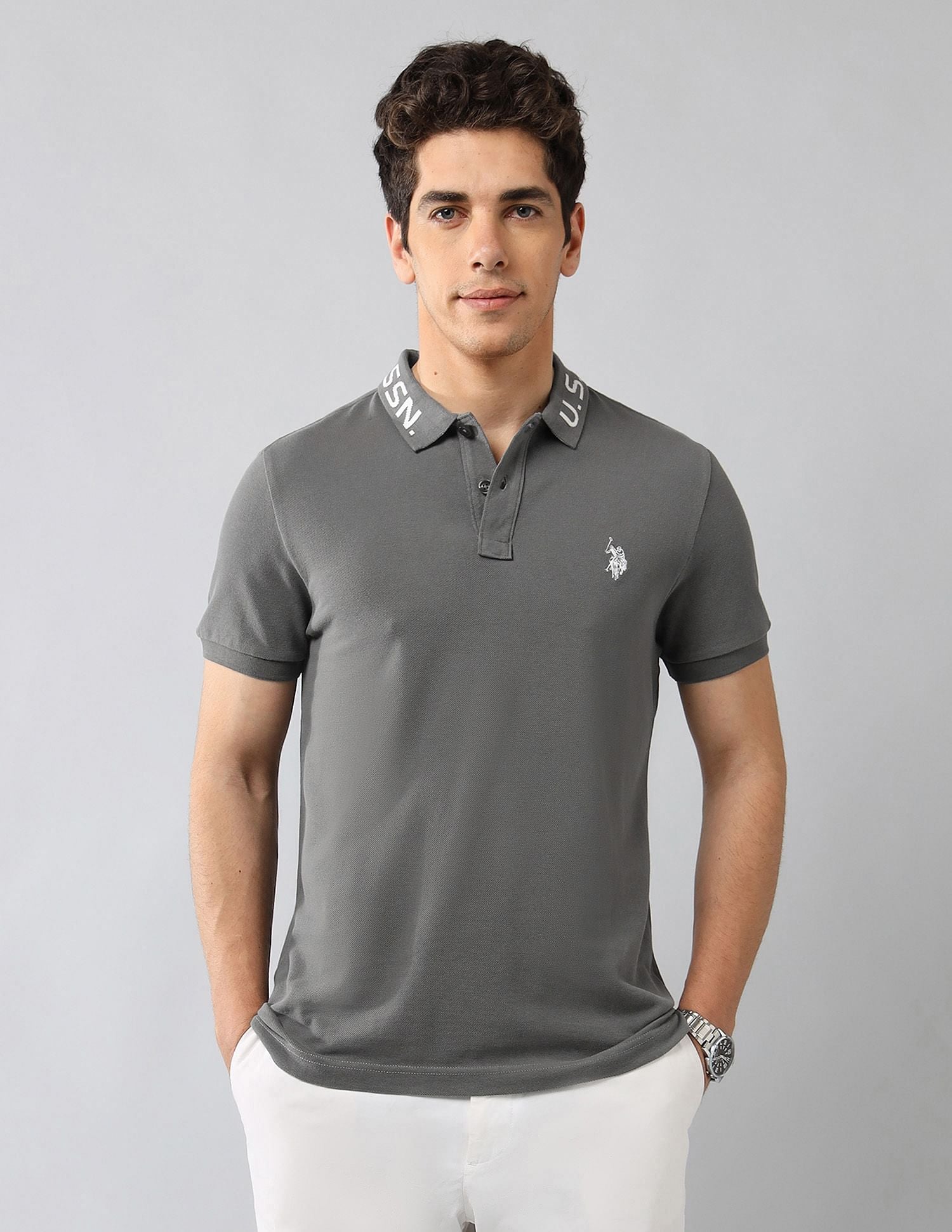 Brand Printed Muscle Fit Polo Shirt