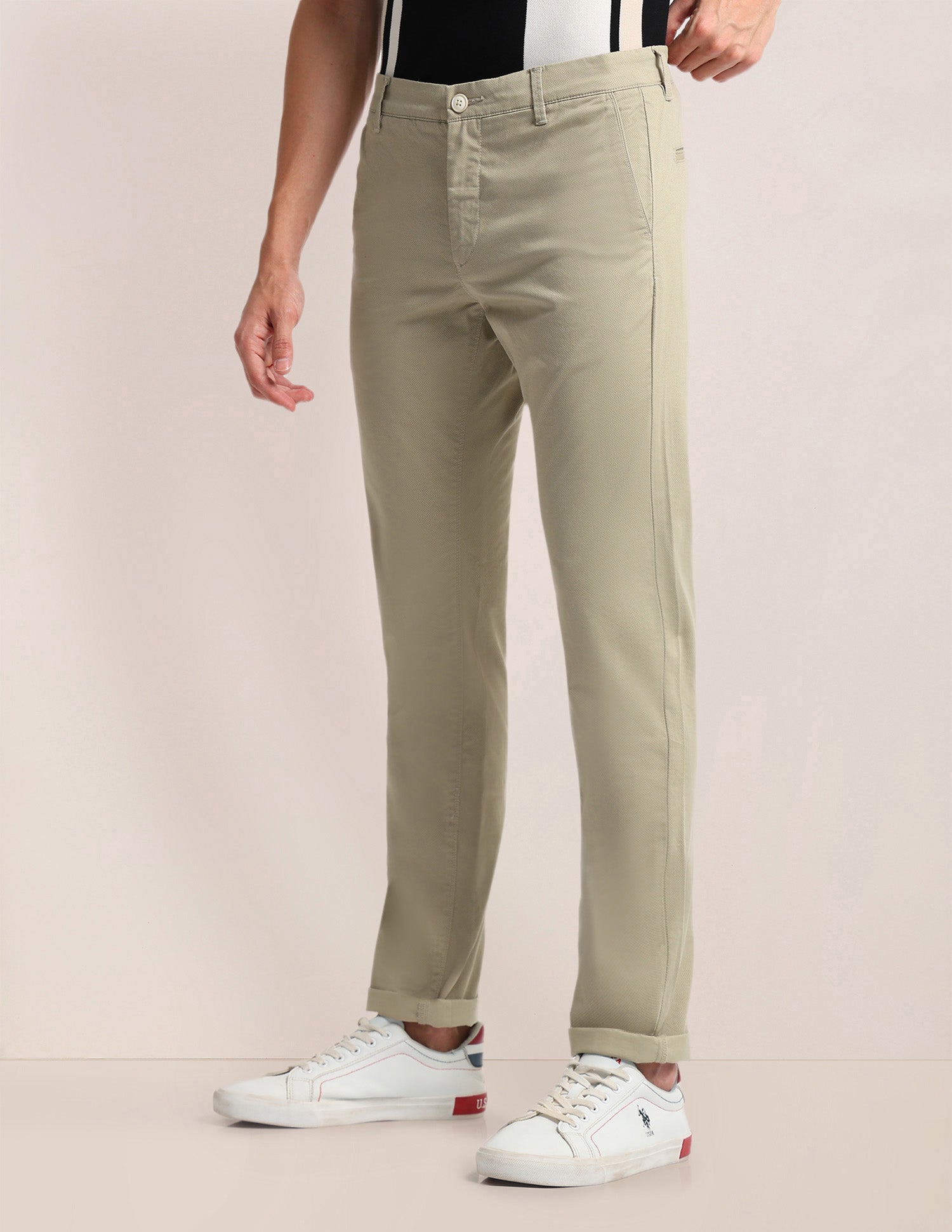 Printed Slim Straight Fit Satin Chinos Stone - U.S. Polo Assn. India | Large