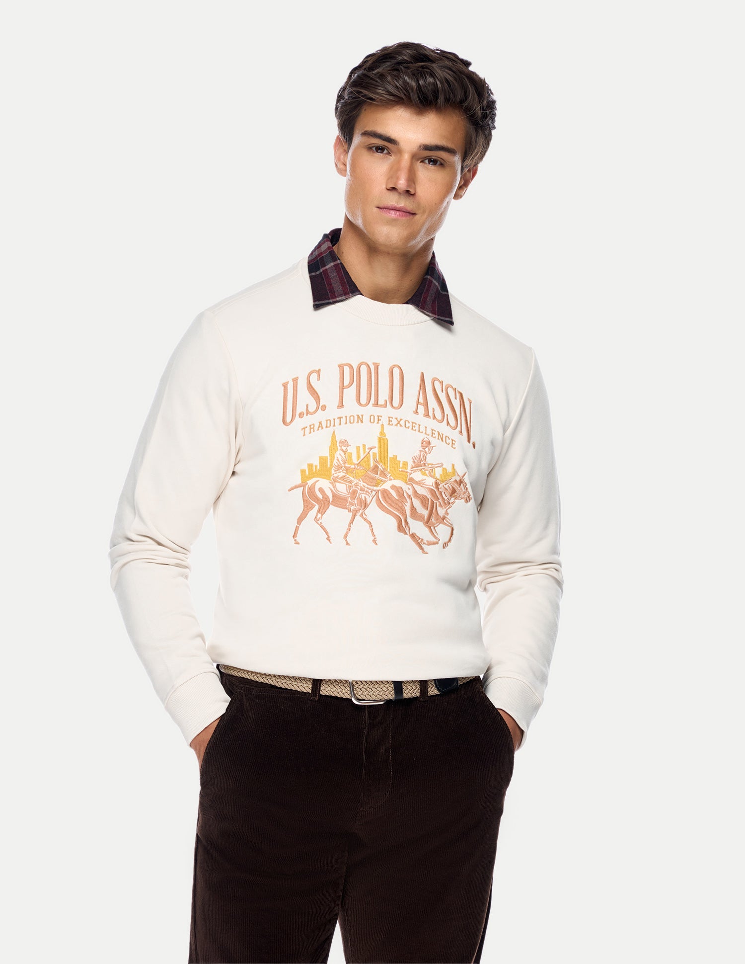 Brand Embroidered Regular Fit Sweatshirt Off White - U.S. Polo Assn. India | Large