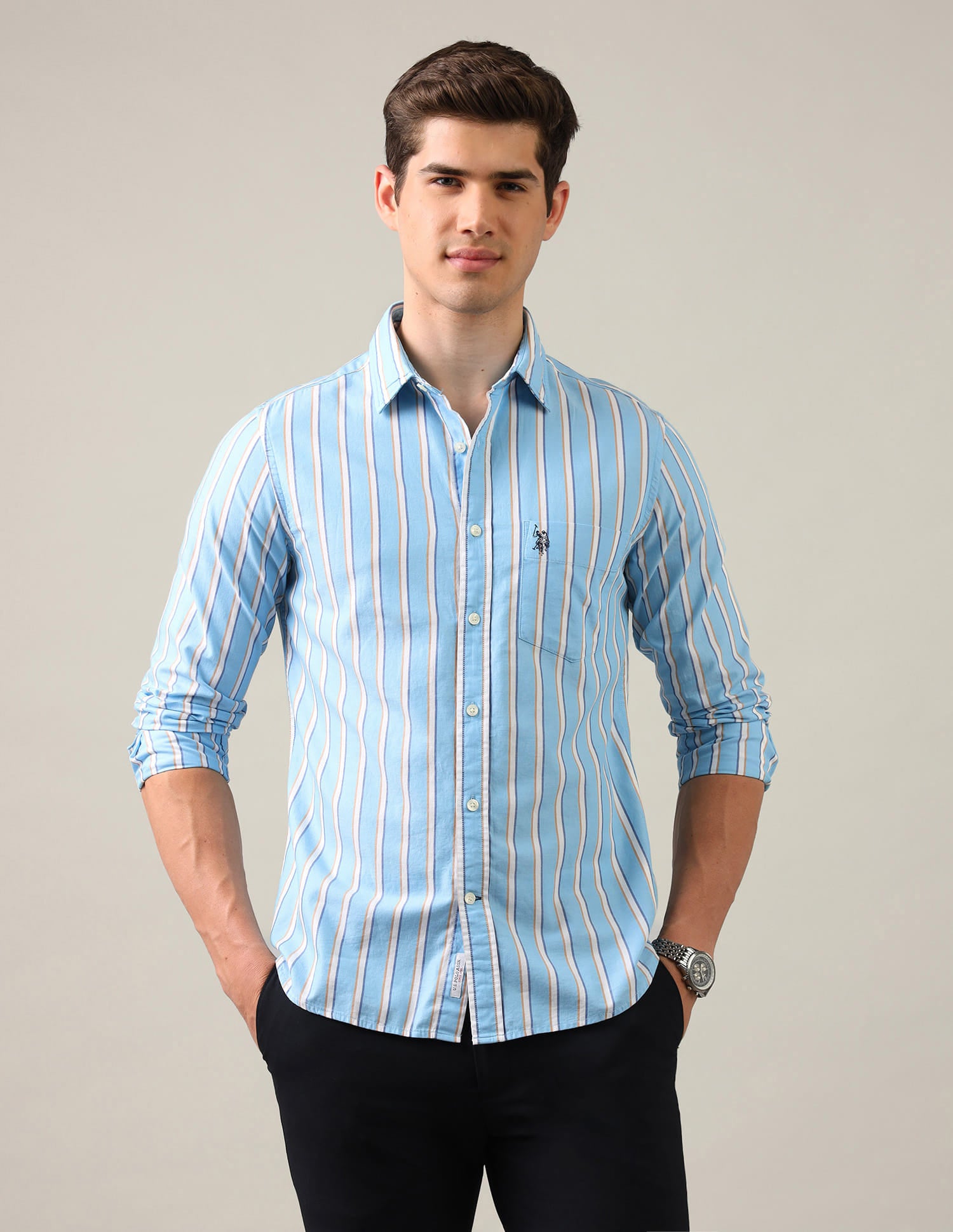 Vertical Striped Twill Shirt Blue - U.S. Polo Assn. India | Large