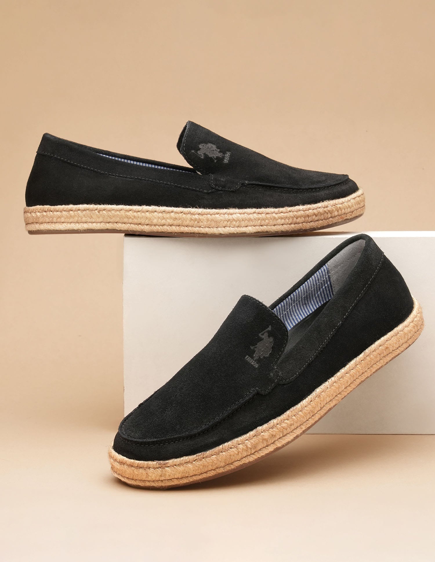 Mens Oudi Suede Slip-On Shoes Black - U.S. Polo Assn. India | Large