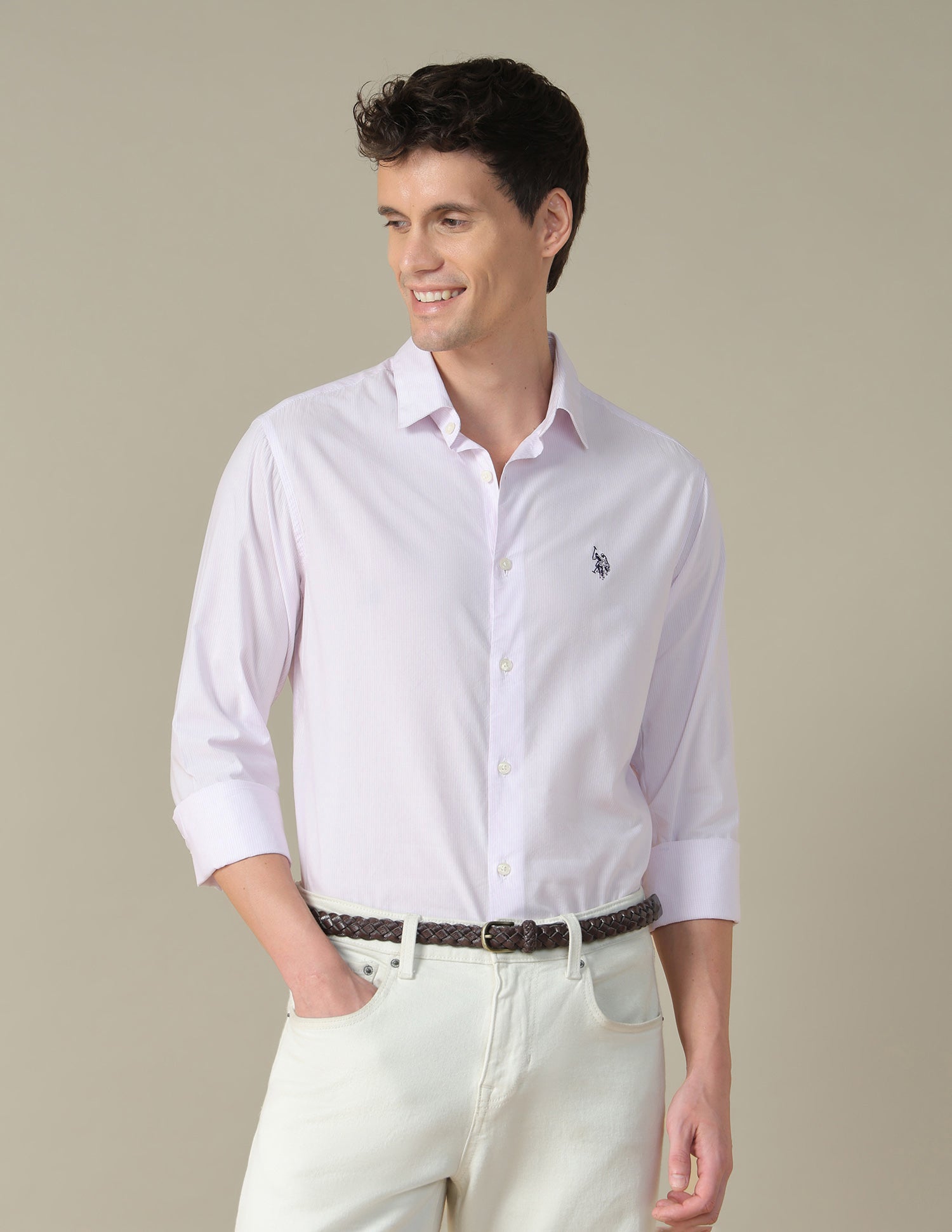 Vertical Striped Tailored Fit Shirt Lavender - U.S. Polo Assn. India | Large