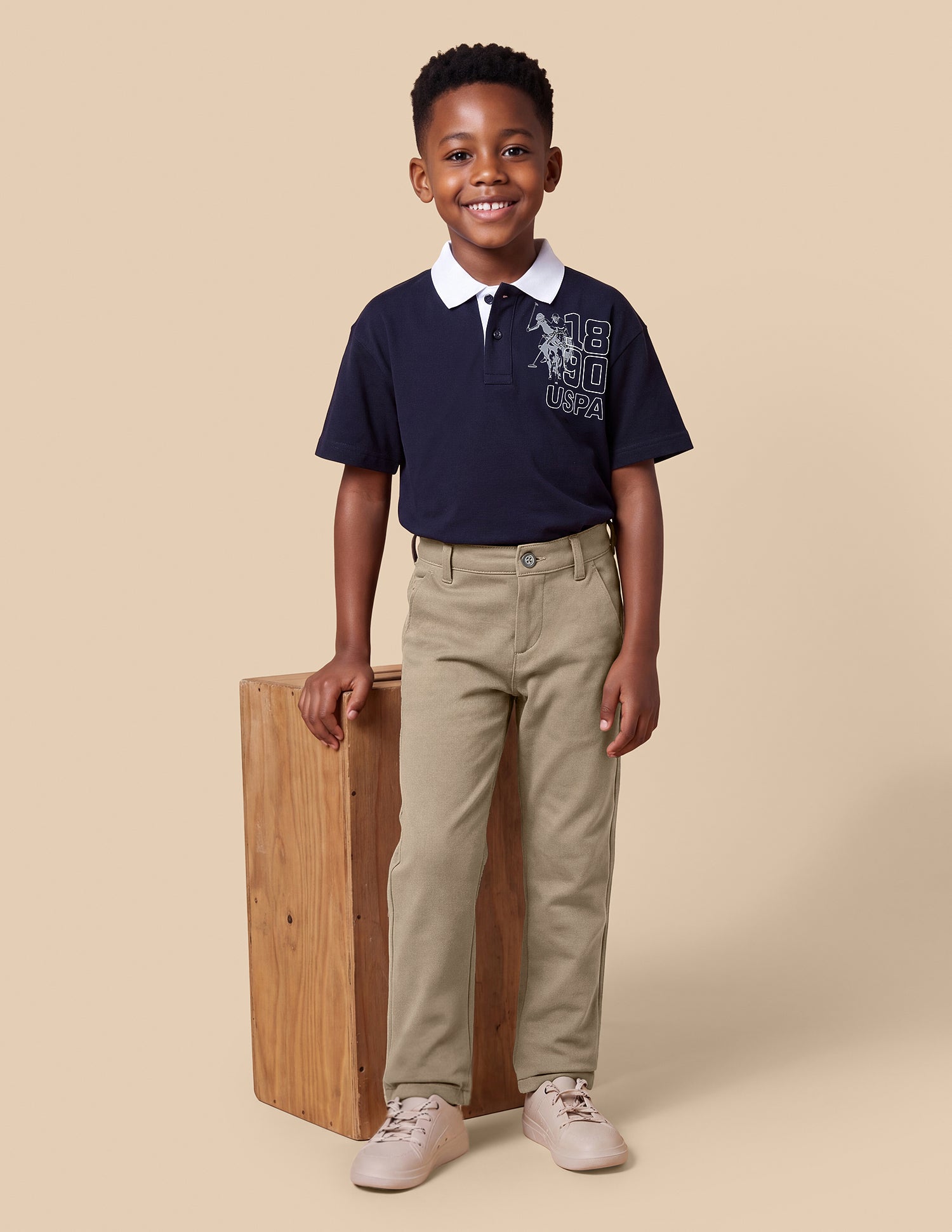 Solid Slim Fit Trousers Khaki - U.S. Polo Assn. India | Large