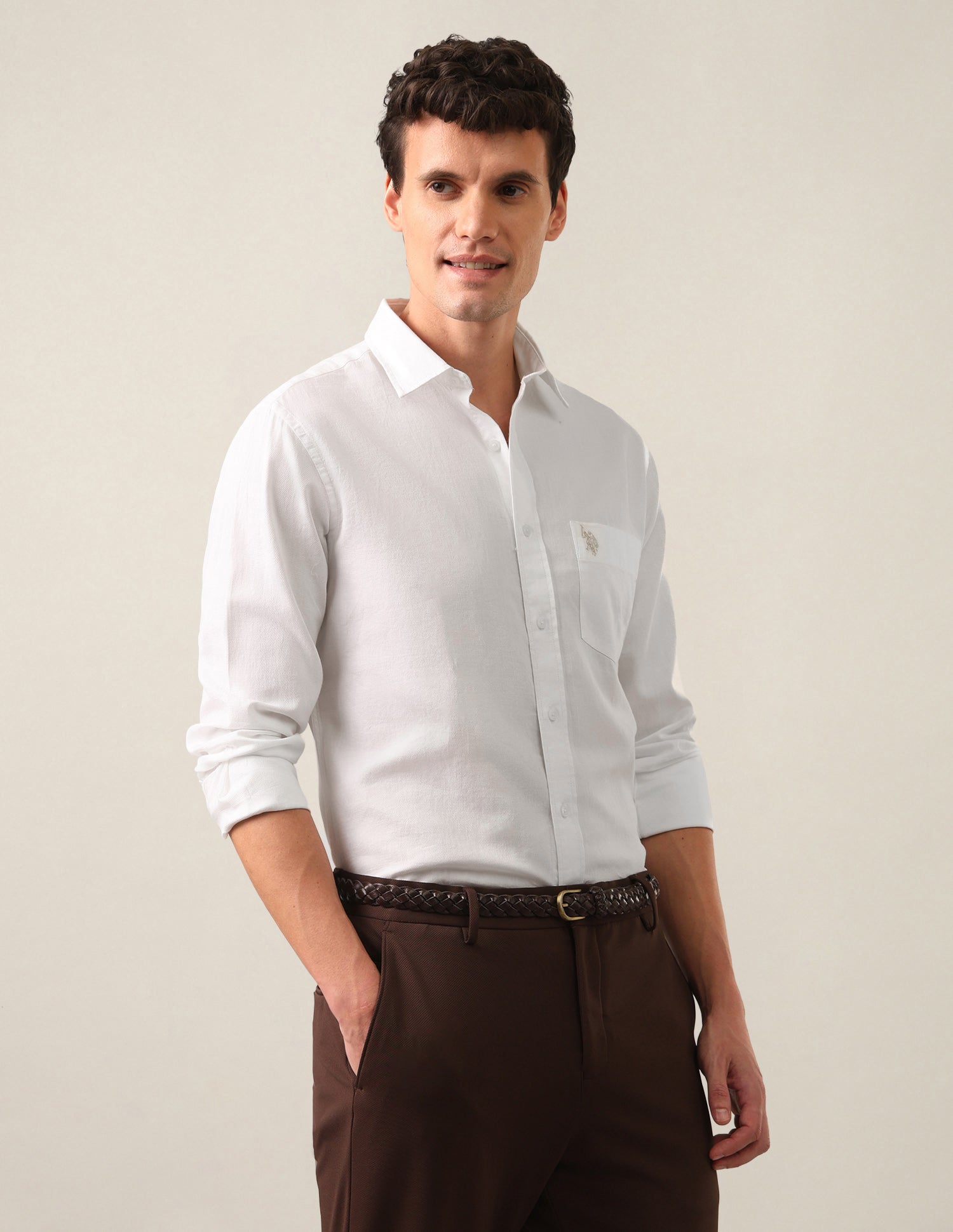 Tailored Fit Solid Shirt White - U.S. Polo Assn. India | Large