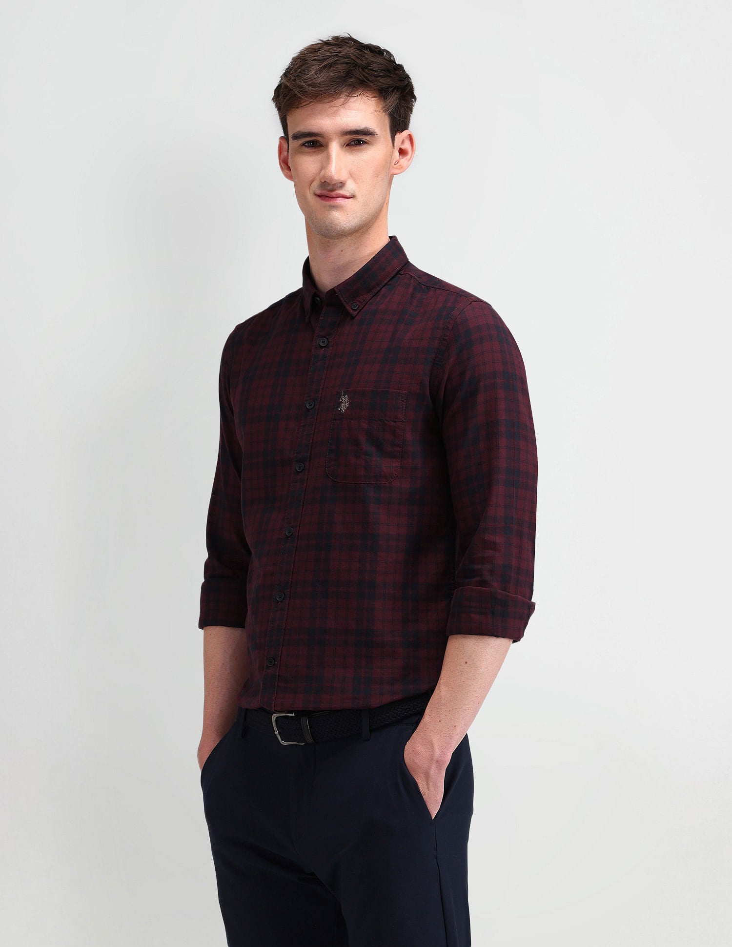 Slim Fit Tartan Checked Shirt Maroon - U.S. Polo Assn. India | Large