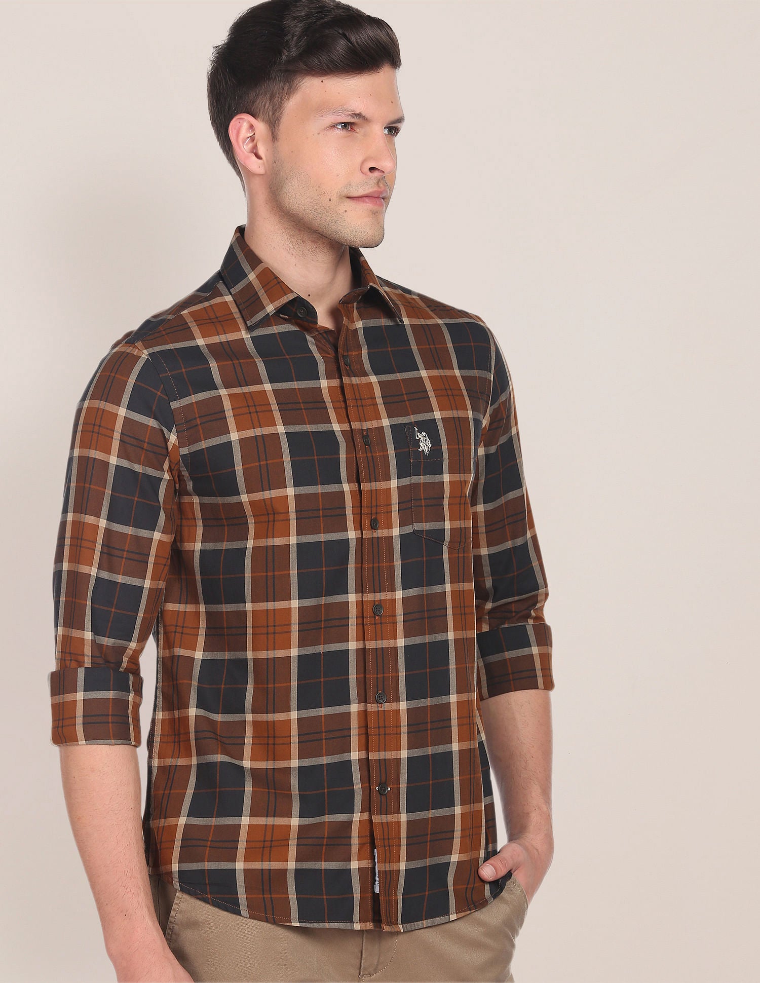 Plaid Check Twill Casual Shirt Brown - U.S. Polo Assn. India | Large
