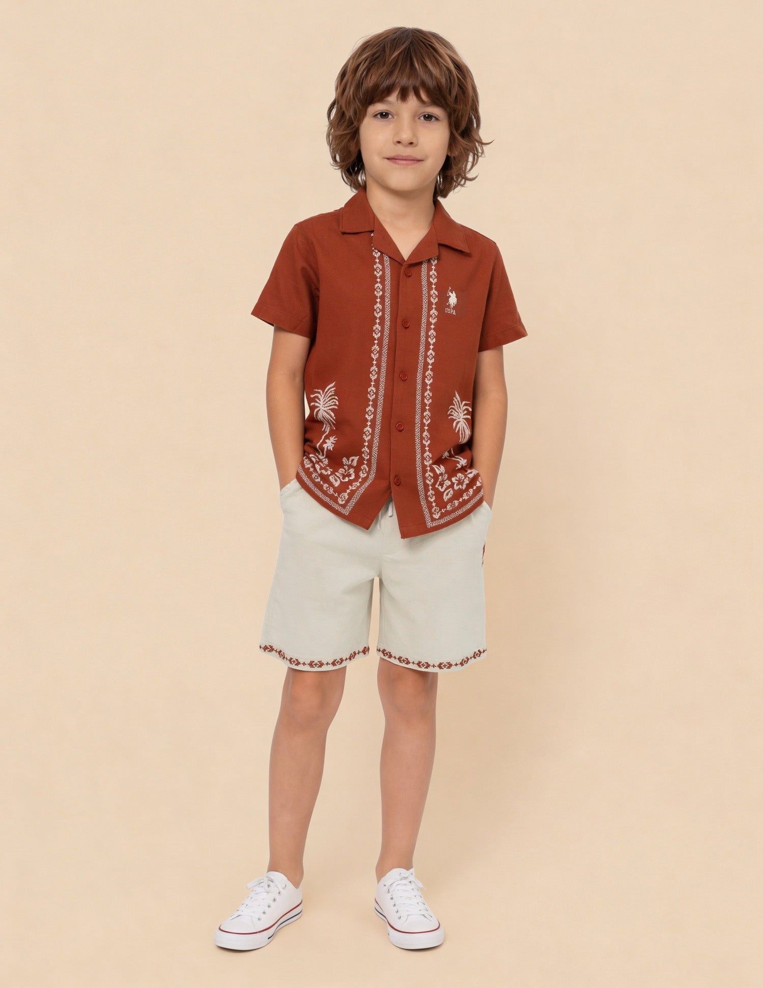 Embroidered Relaxed Fit Shorts Natural - U.S. Polo Assn. India | Large