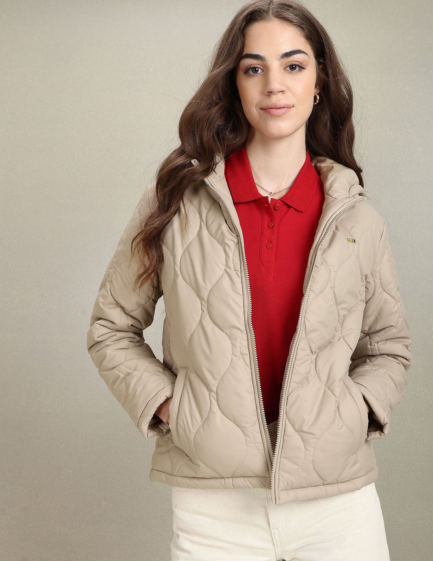 Solid Hooded Puffer Jacket Camel - U.S. Polo Assn. India | Large