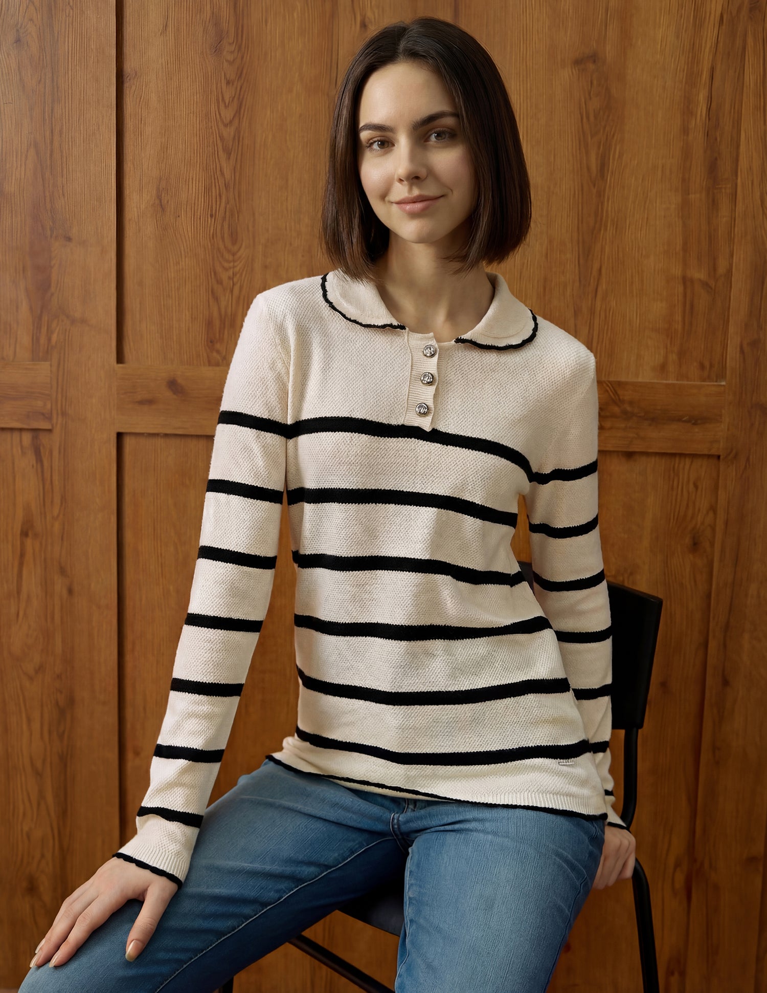 Horizontal Striped Ribbed Knit Sweater