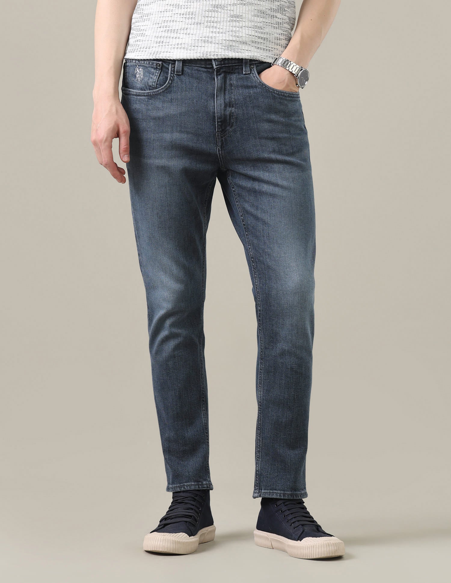 Cole Comfort Cropped Fit Blue Jeans Blue - U.S. Polo Assn. India | Large