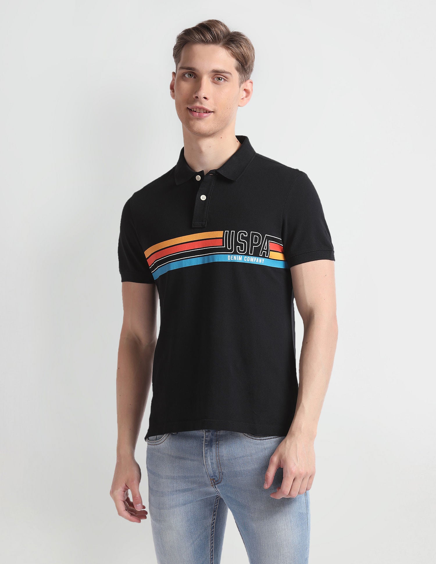 Brand Stripe Cotton Polo Shirt Black - U.S. Polo Assn. India | Large