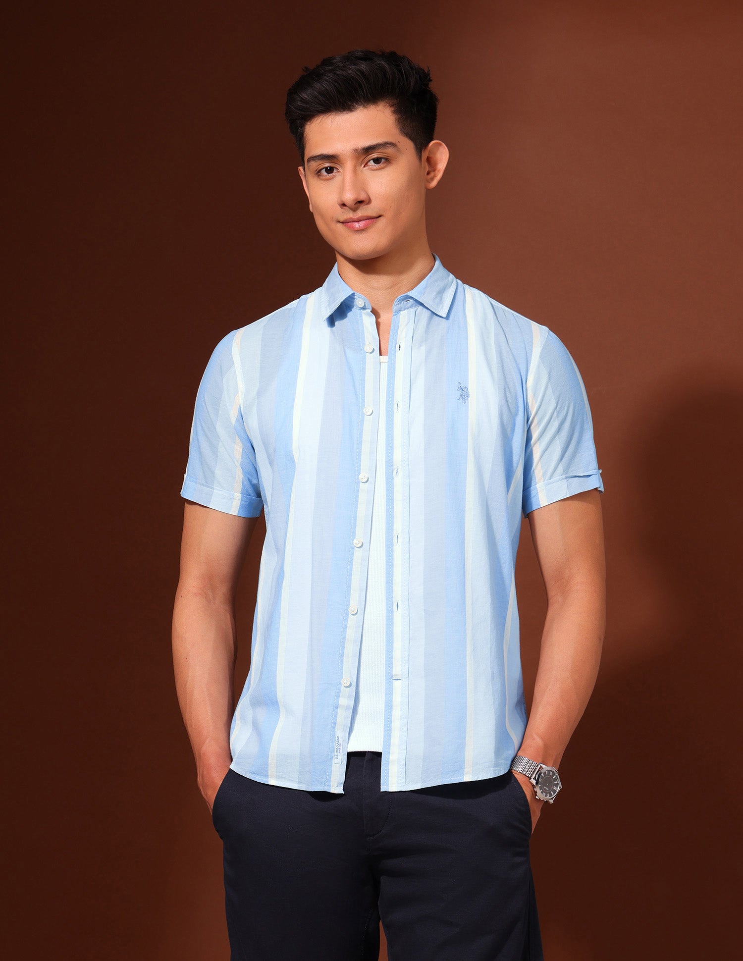 Vertical Striped Tailored Fit Shirt Blue - U.S. Polo Assn. India | Large