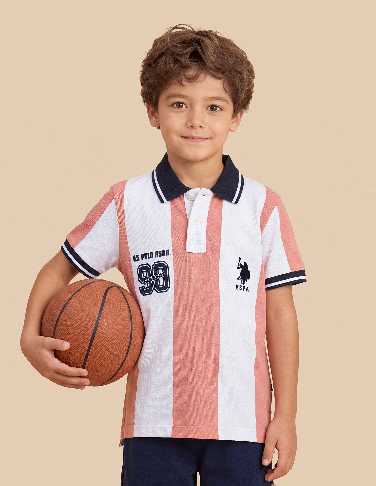Vertical Striped Regular Fit Polo Shirt Peach - U.S. Polo Assn. India | Large