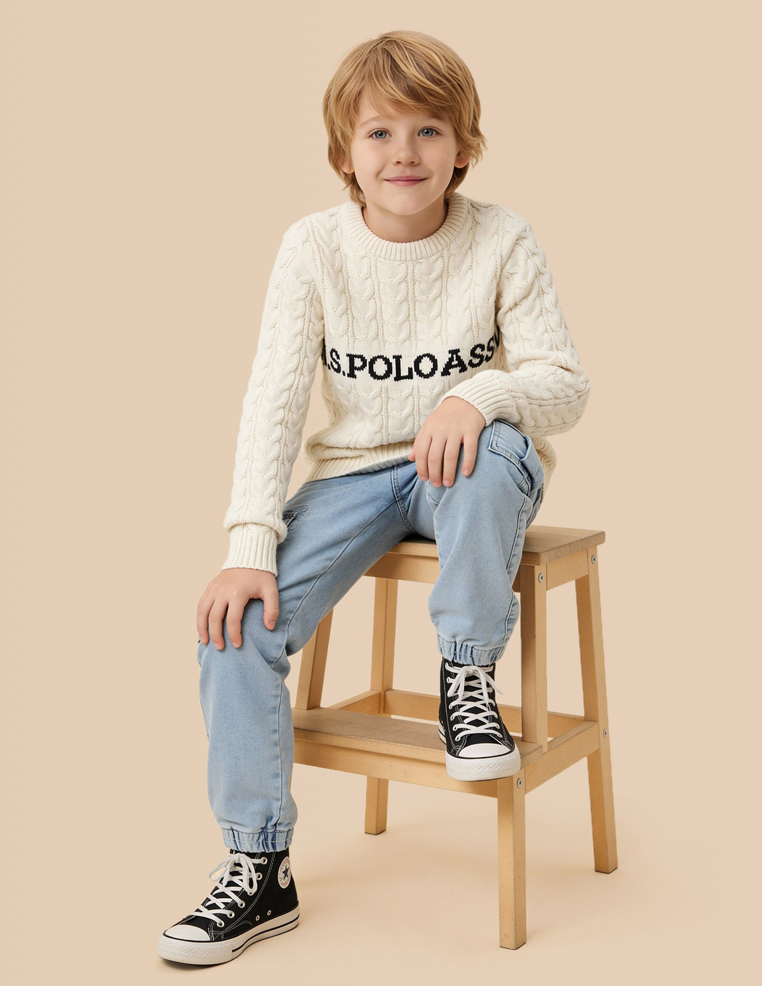 Boys Cable Knit Logo Regular Fit Sweater