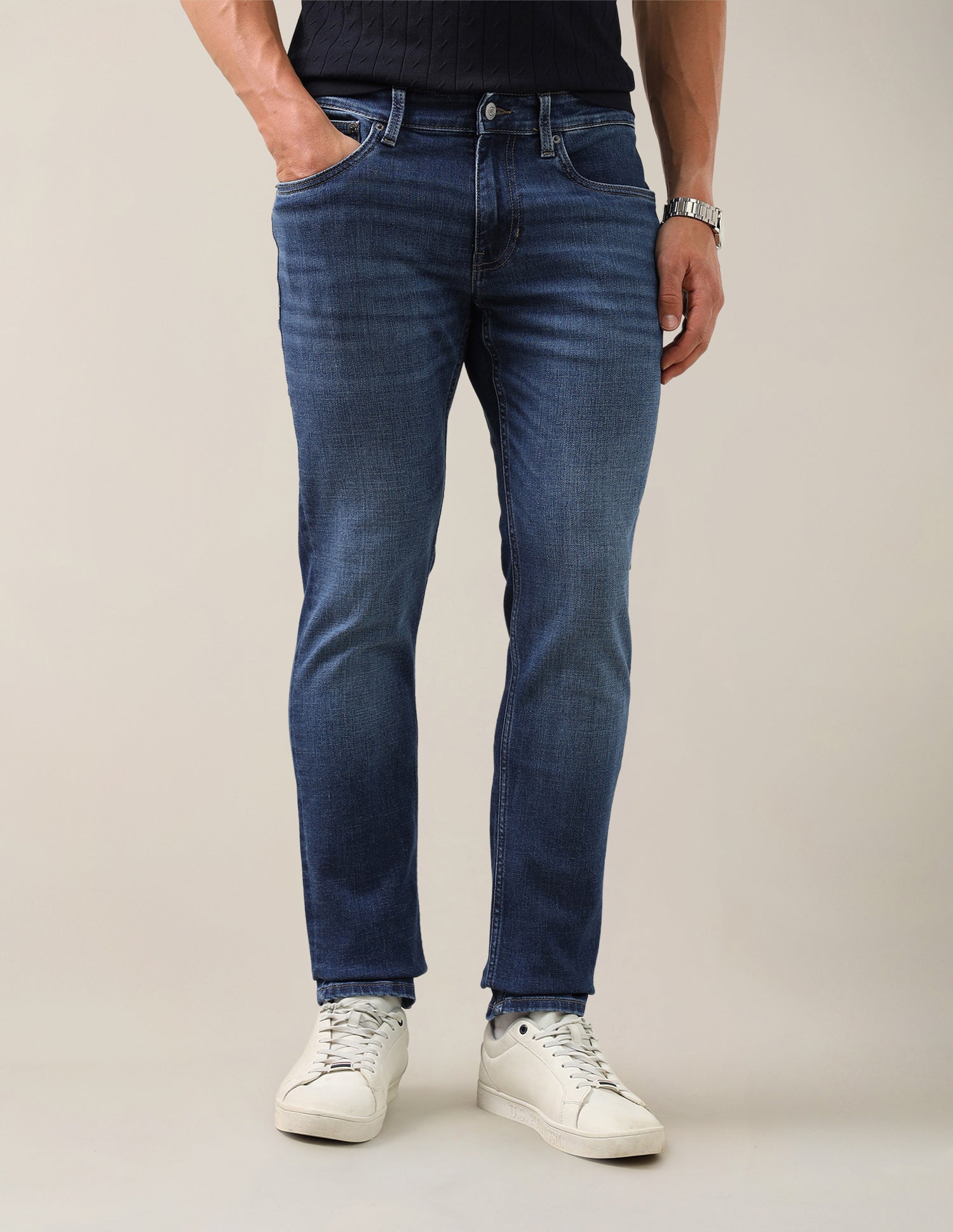 Brandon Slim-Tapered Fit Blue Jeans Mid Blue - U.S. Polo Assn. India | Large