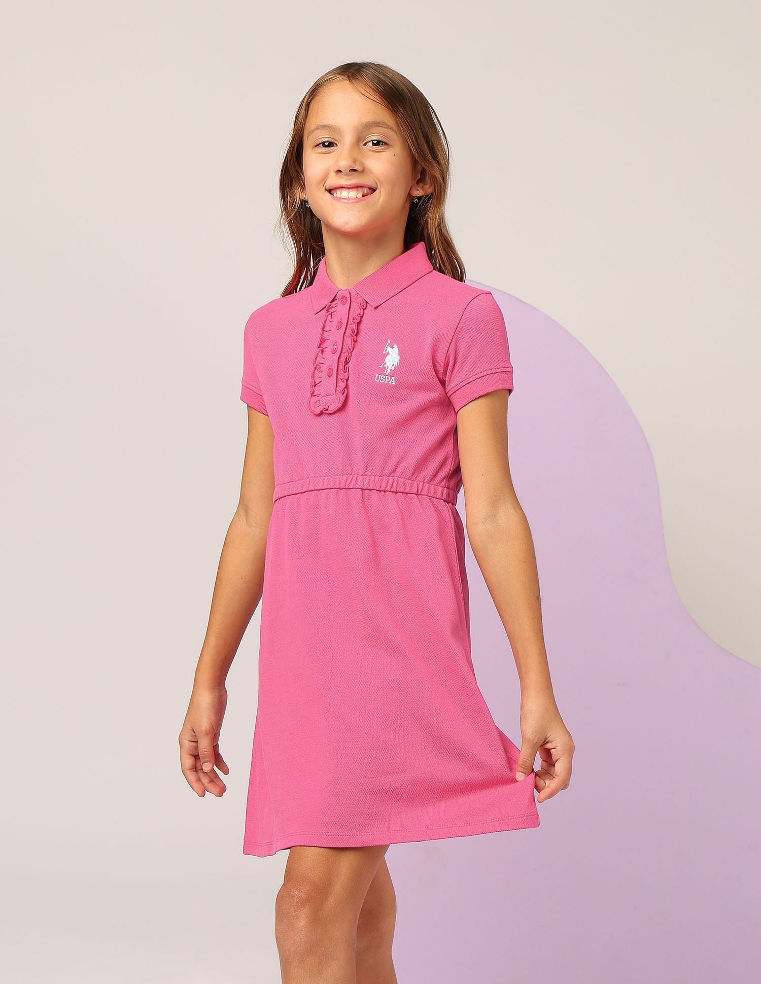 Girls Cinched Waist Polo Dress