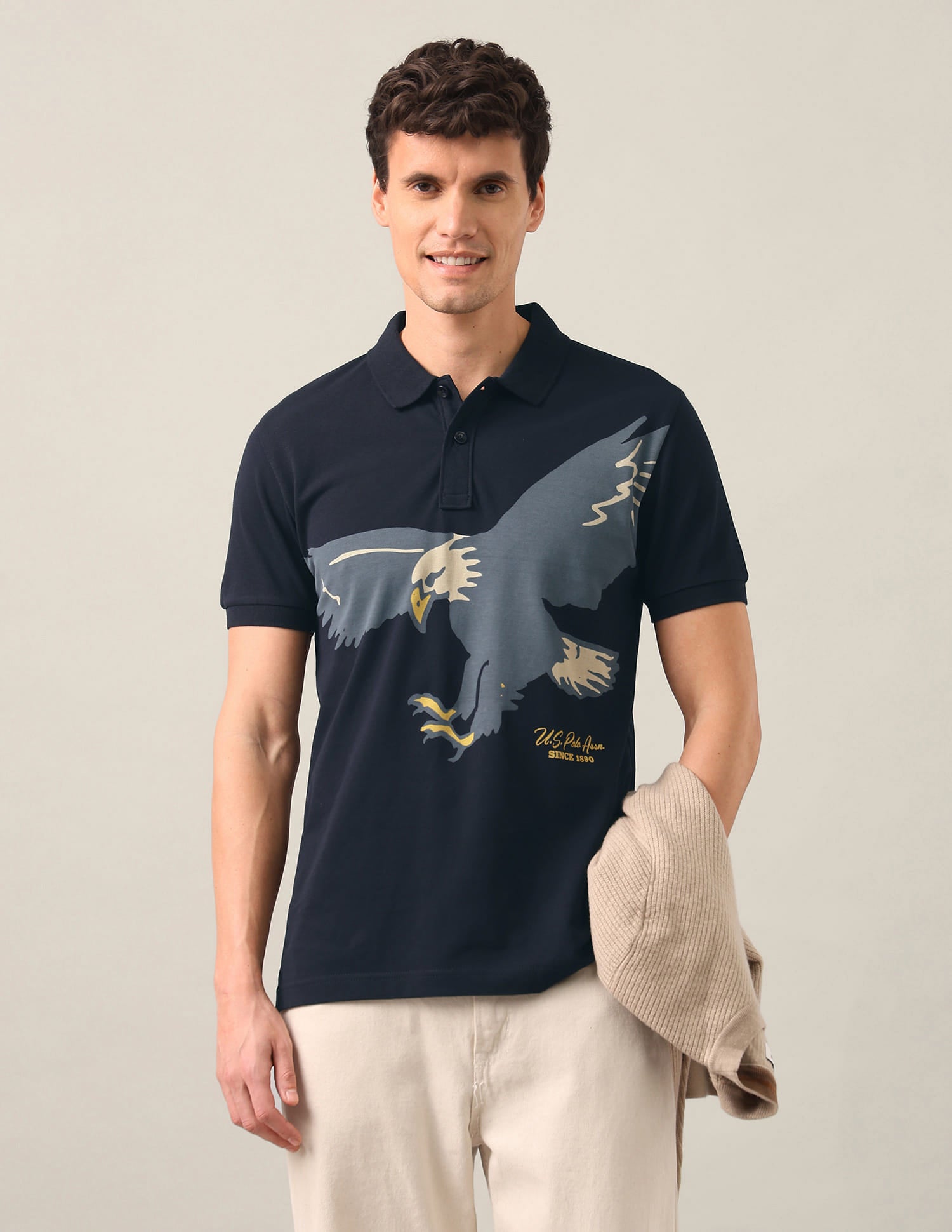 Graphic Printed Slim Fit Polo Shirt Blue - U.S. Polo Assn. India | Large