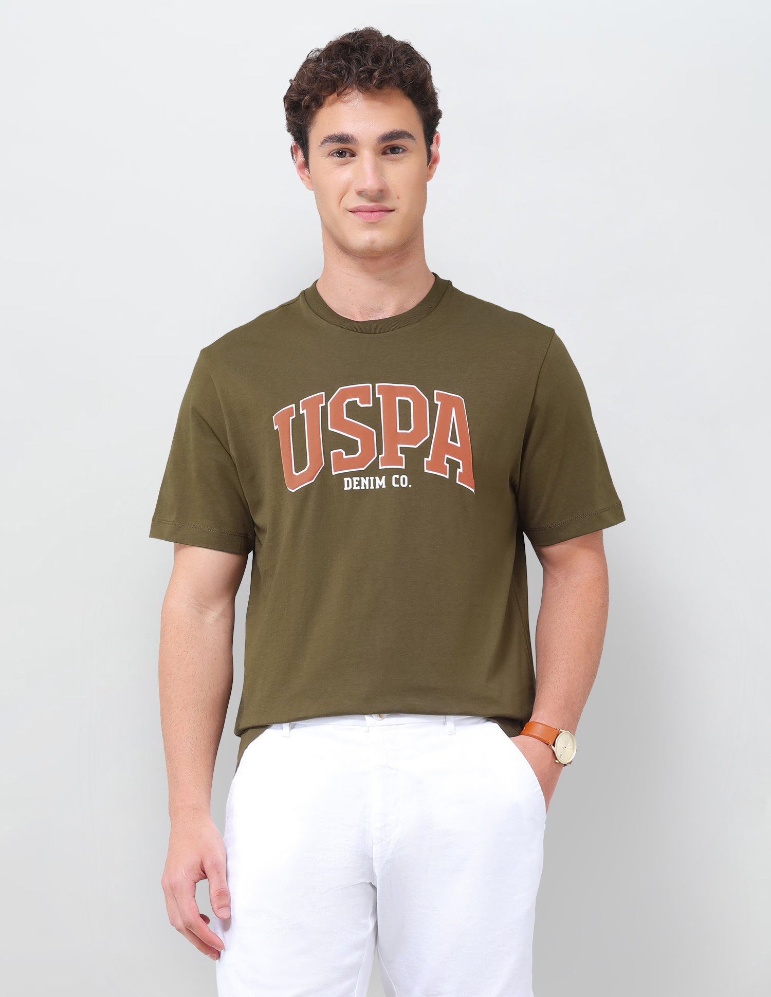 Brand Printed Relaxed Fit T-Shirt Olive - U.S. Polo Assn. India | Large
