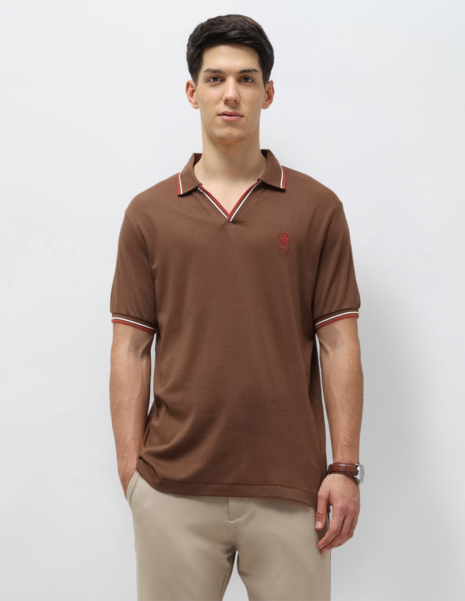Solid Slim Fit Polo Shirt Dark Brown - U.S. Polo Assn. India | Large