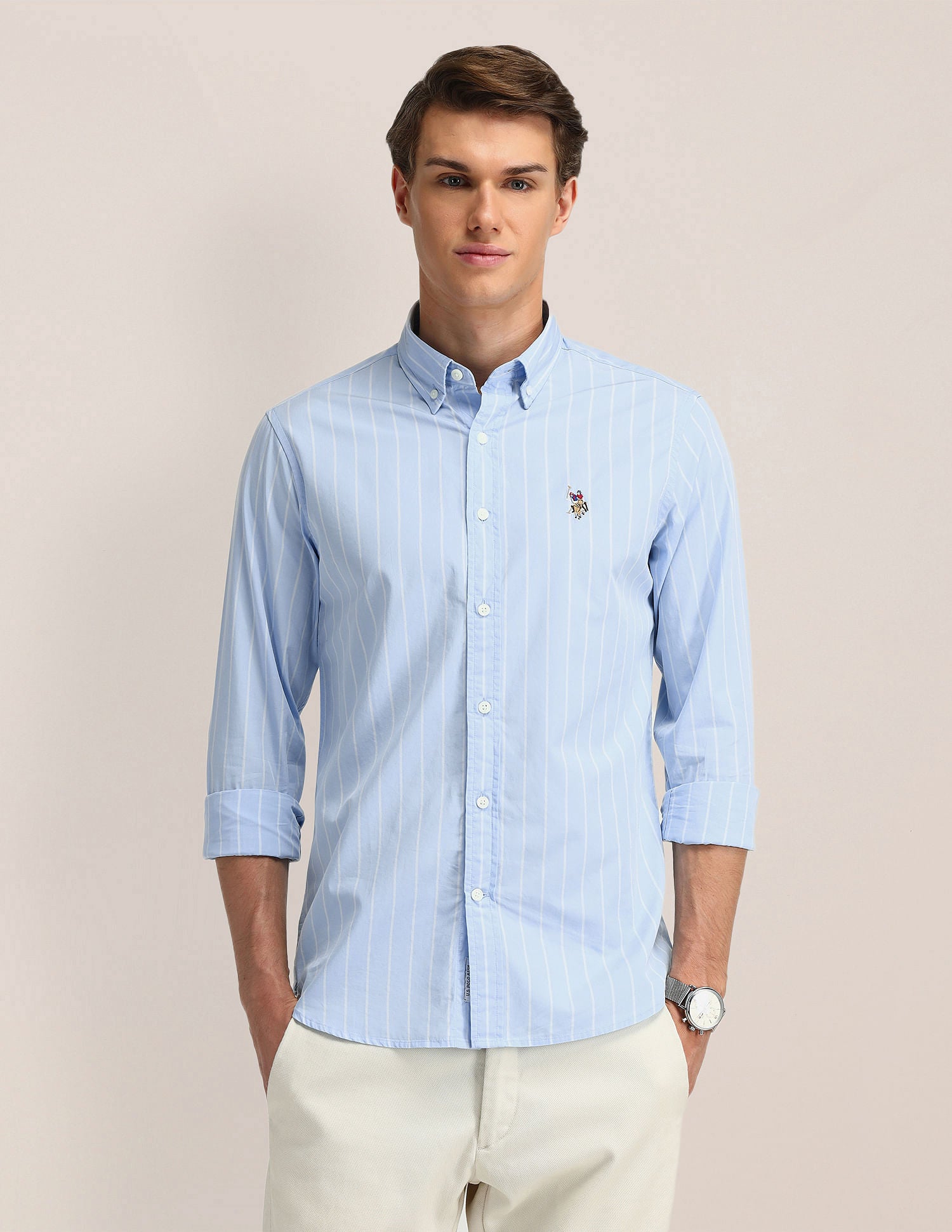 Vertical Striped Oxford Weave Shirt