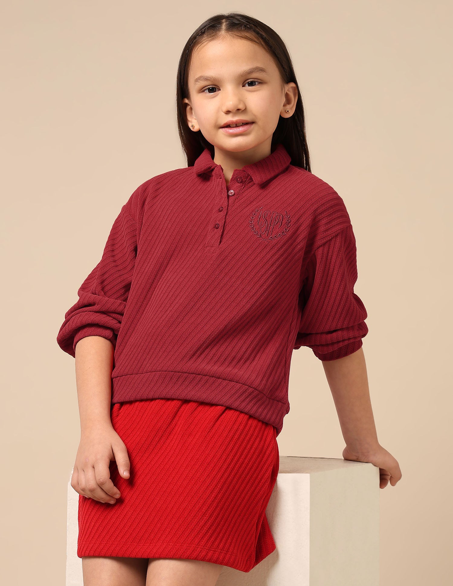 Girls Textured Boxy Fit Top