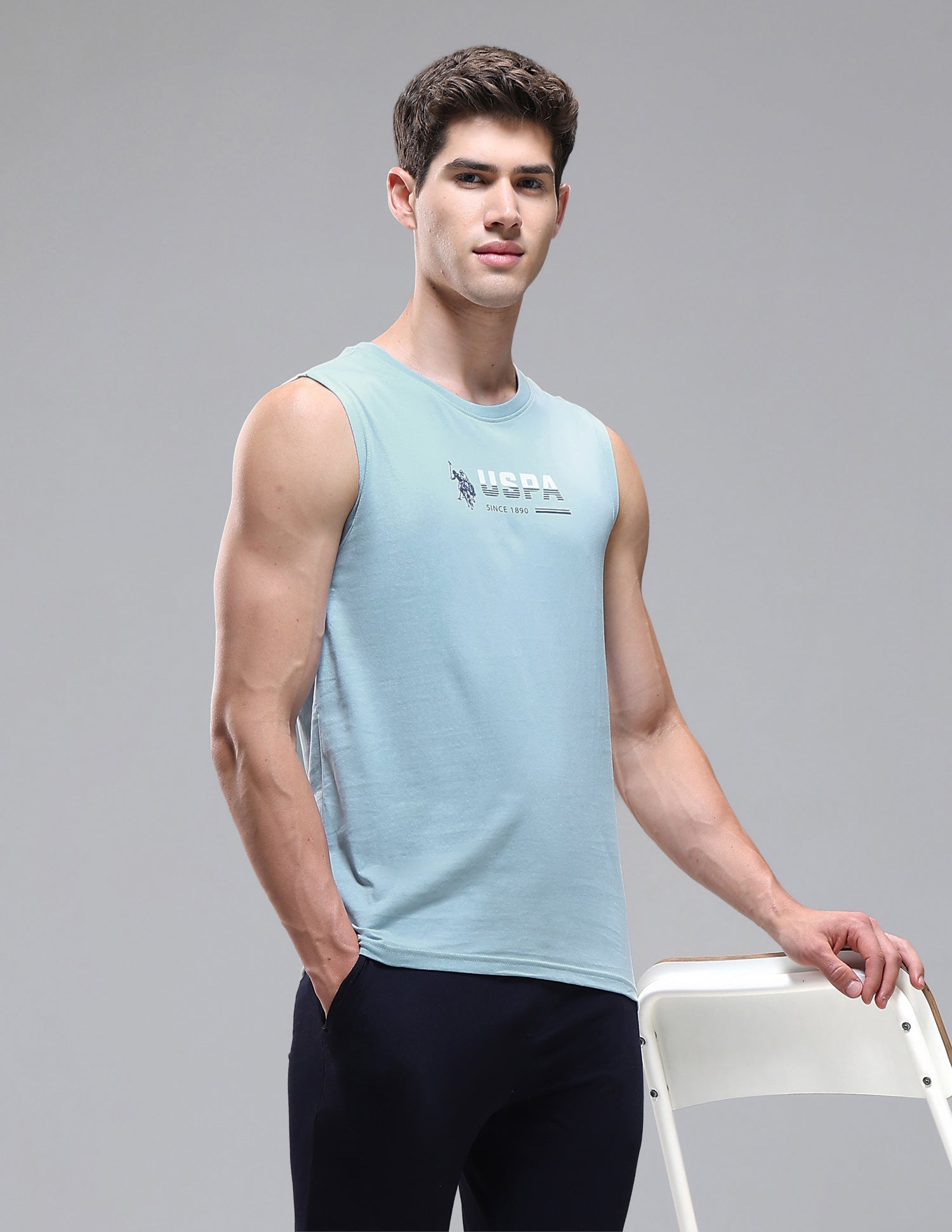 Solid Cotton OEV06 Vest - Pack Of 1 Lt Blue - U.S. Polo Assn. India | Large
