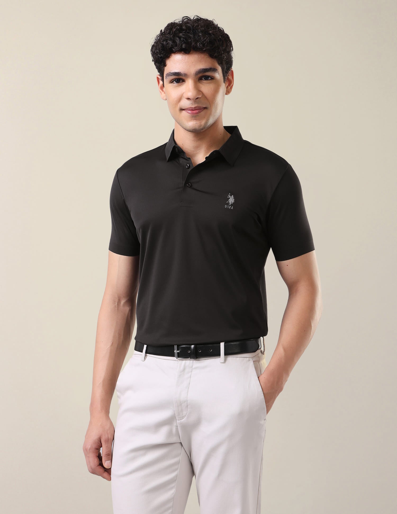 Solid Slim Fit Polo Shirt Dark Brown - U.S. Polo Assn. India | Large