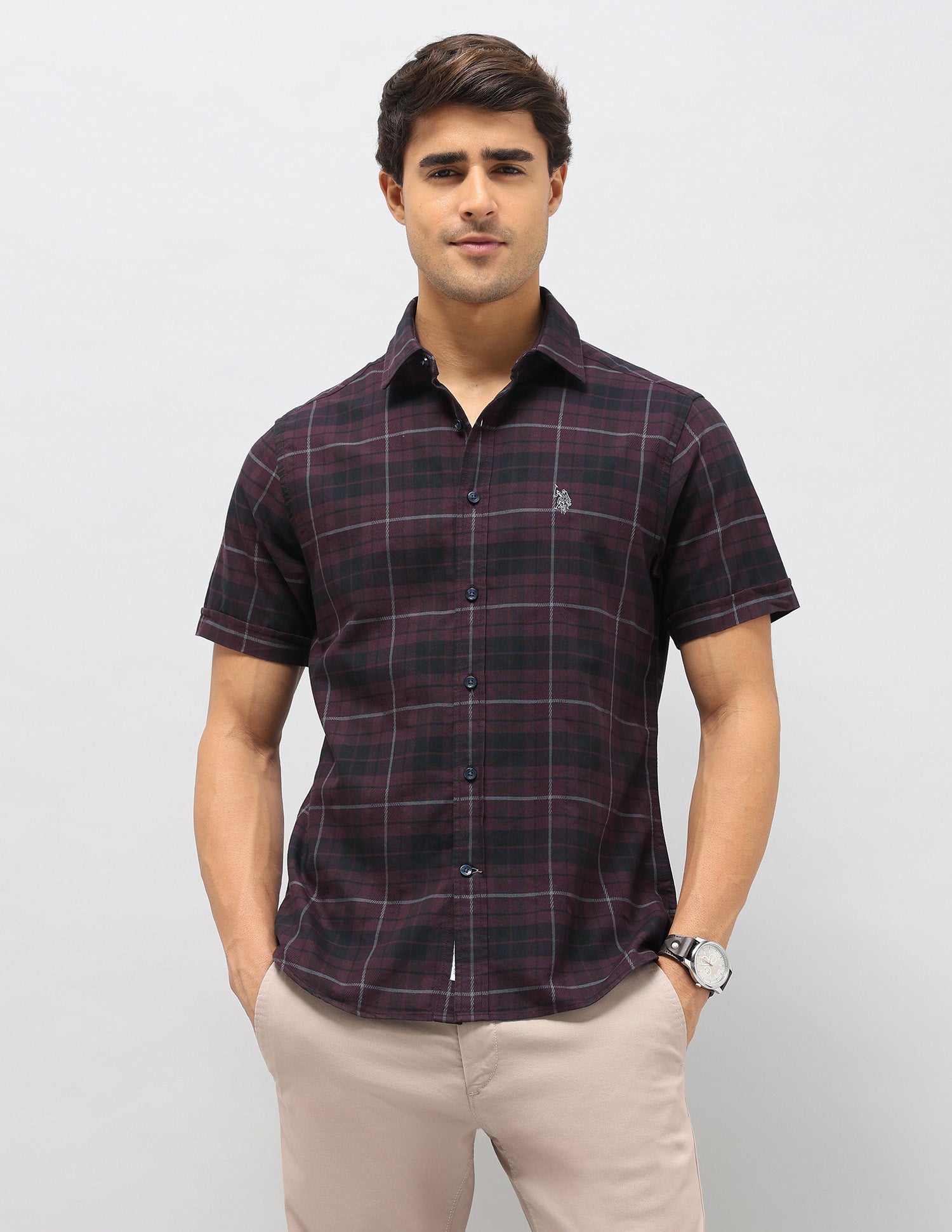 Plaid Checked Dobby Shirt Wine - U.S. Polo Assn. India | Large