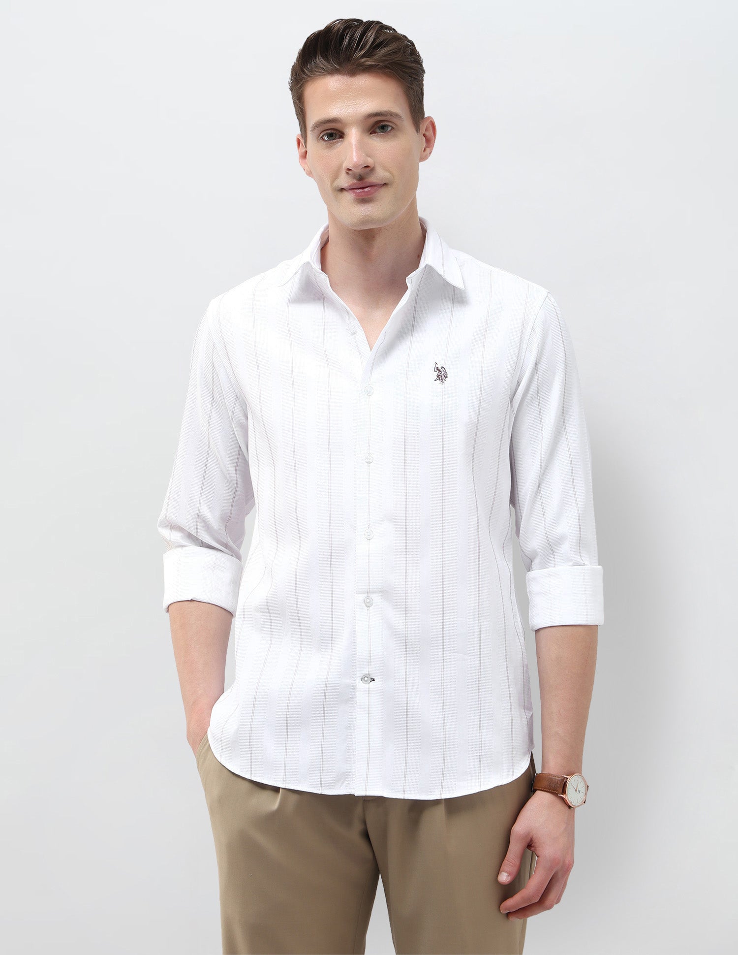 Self Design Vertical Striped Tailored Fit Shirt