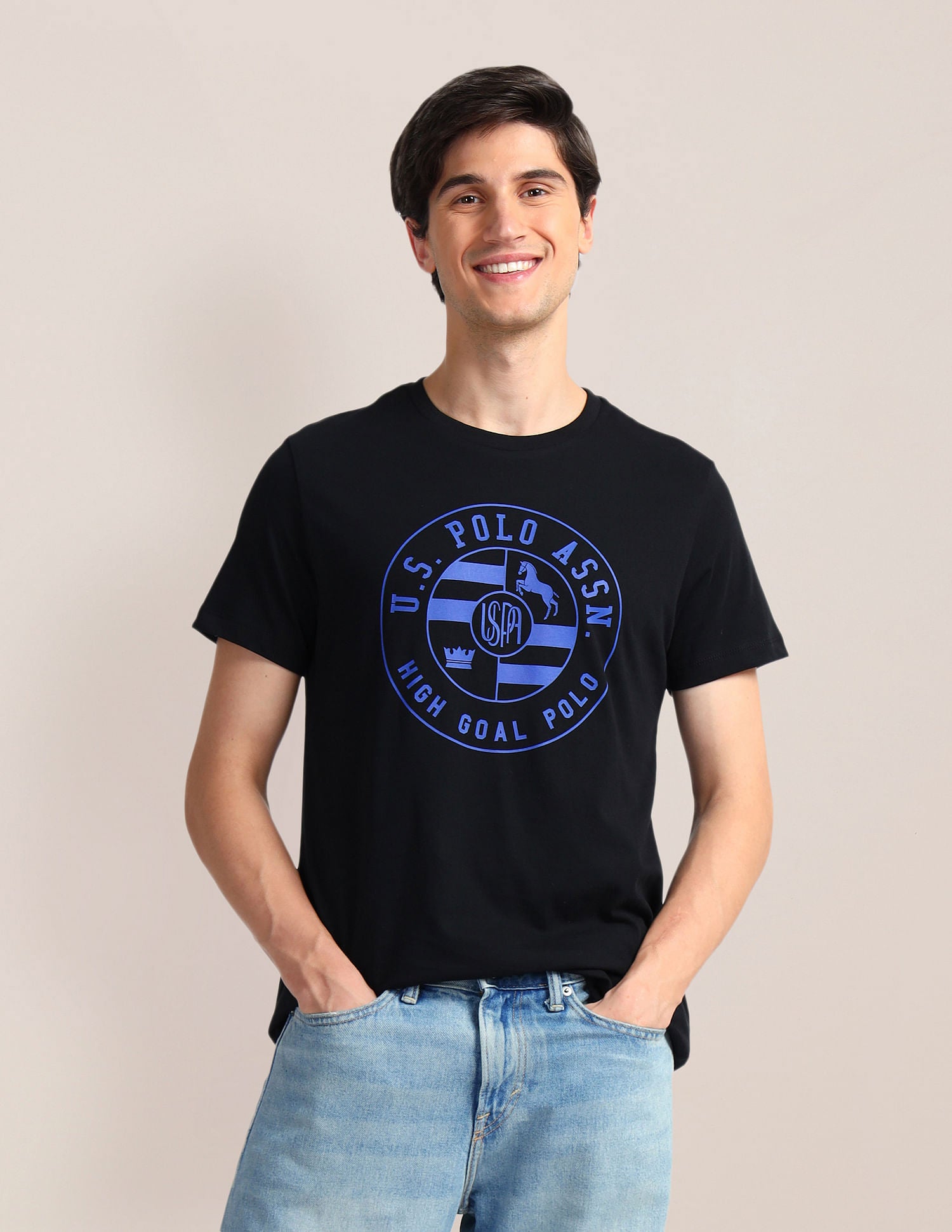 Brand Print Slim Fit T-Shirt Black - U.S. Polo Assn. India | Large