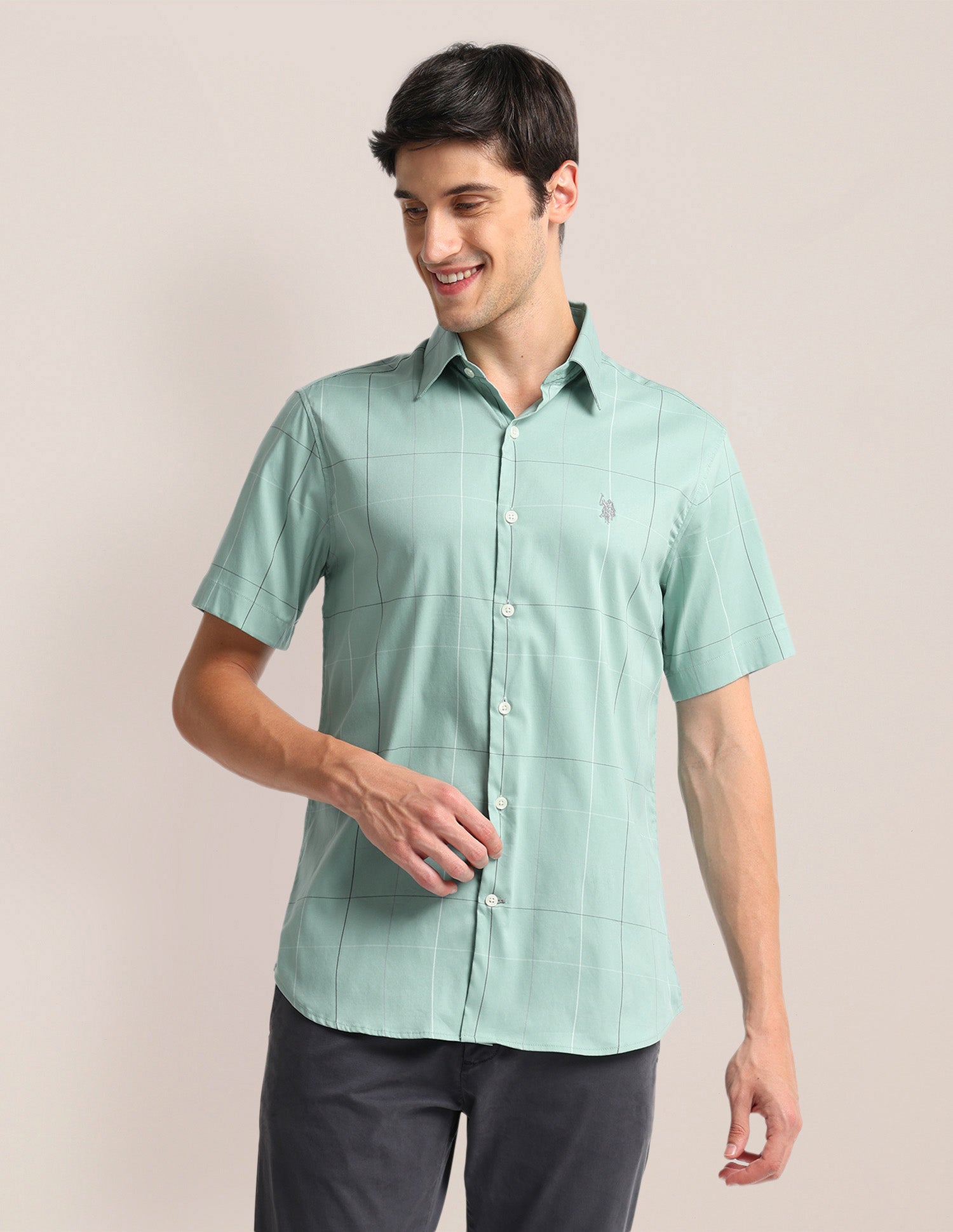 Windowpane Check Tailored Fit Shirt Green - U.S. Polo Assn. India | Large