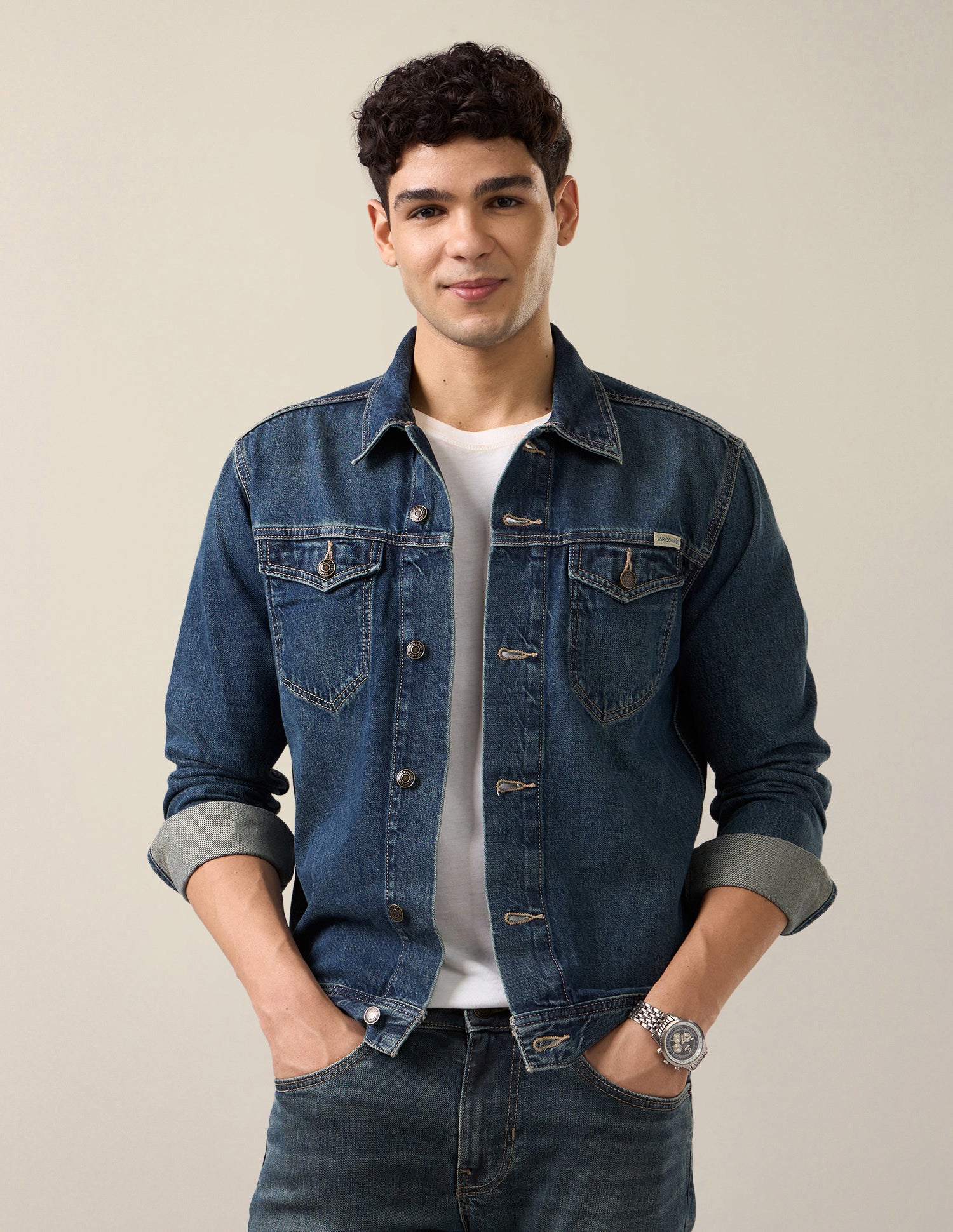 Solid Regular Fit Denim Jacket Dark Blue - U.S. Polo Assn. India | Large