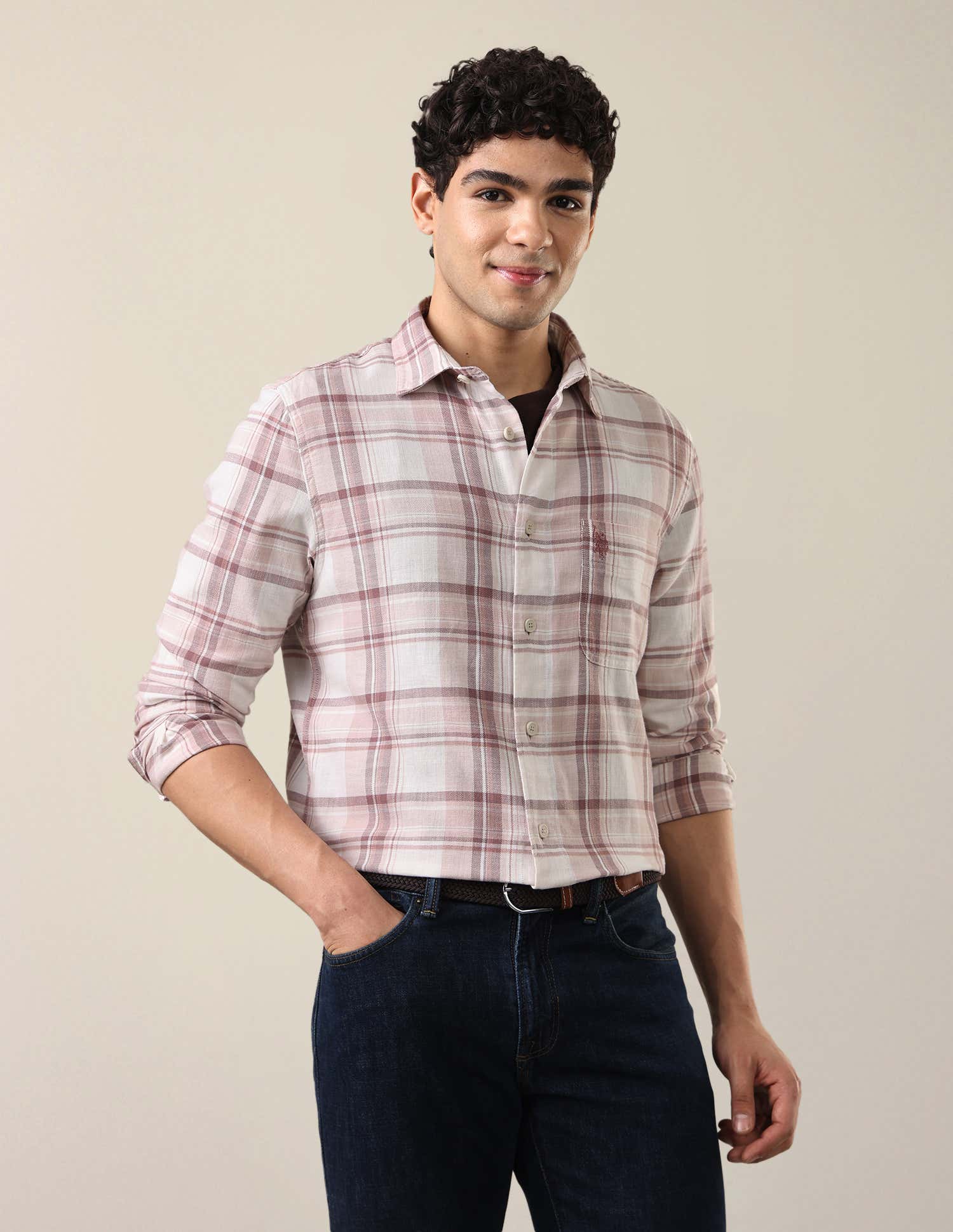 Twill Windowpane Checked Shirt Pink - U.S. Polo Assn. India | Large