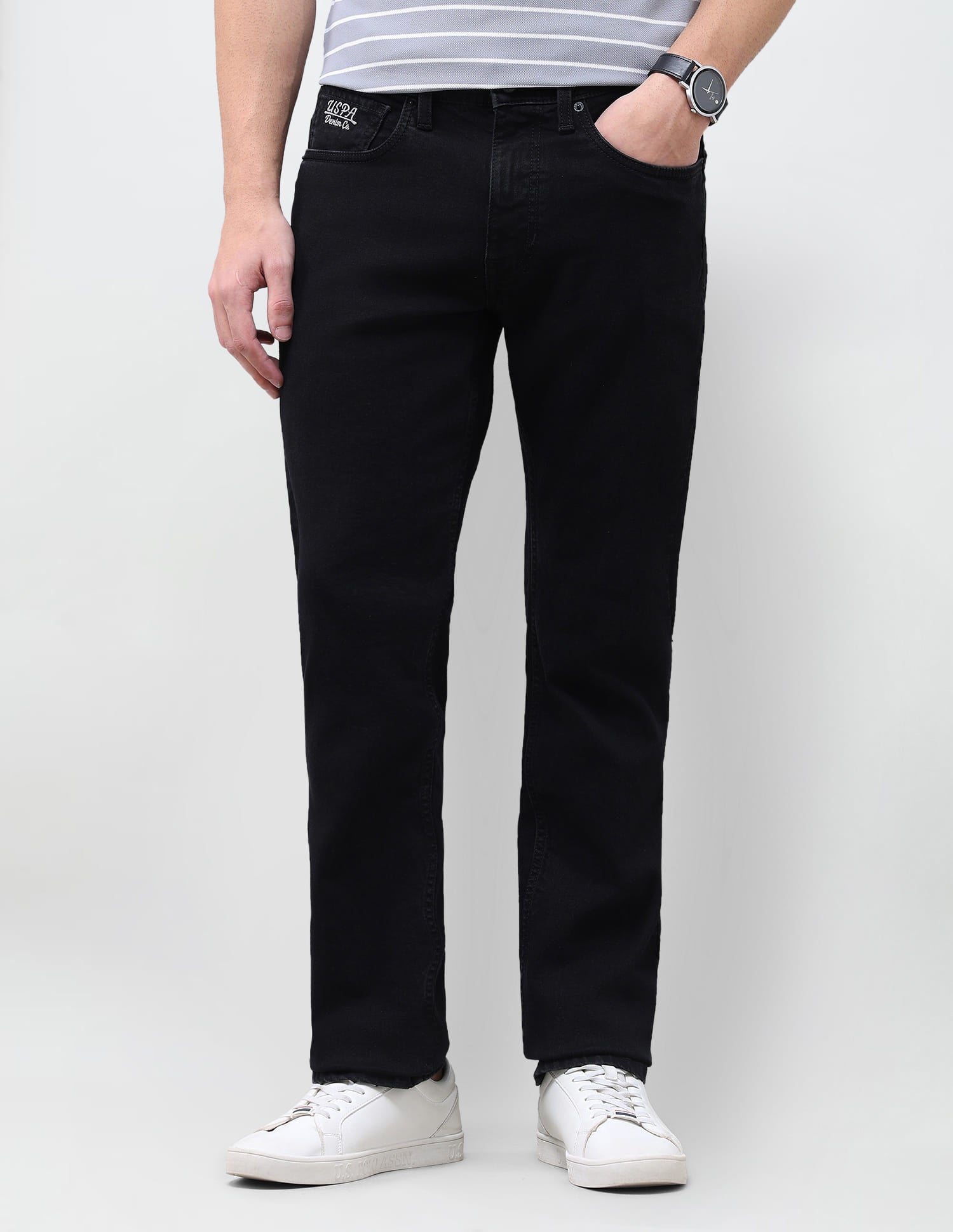 Solid Slim Straight Fit Jeans Black - U.S. Polo Assn. India | Large
