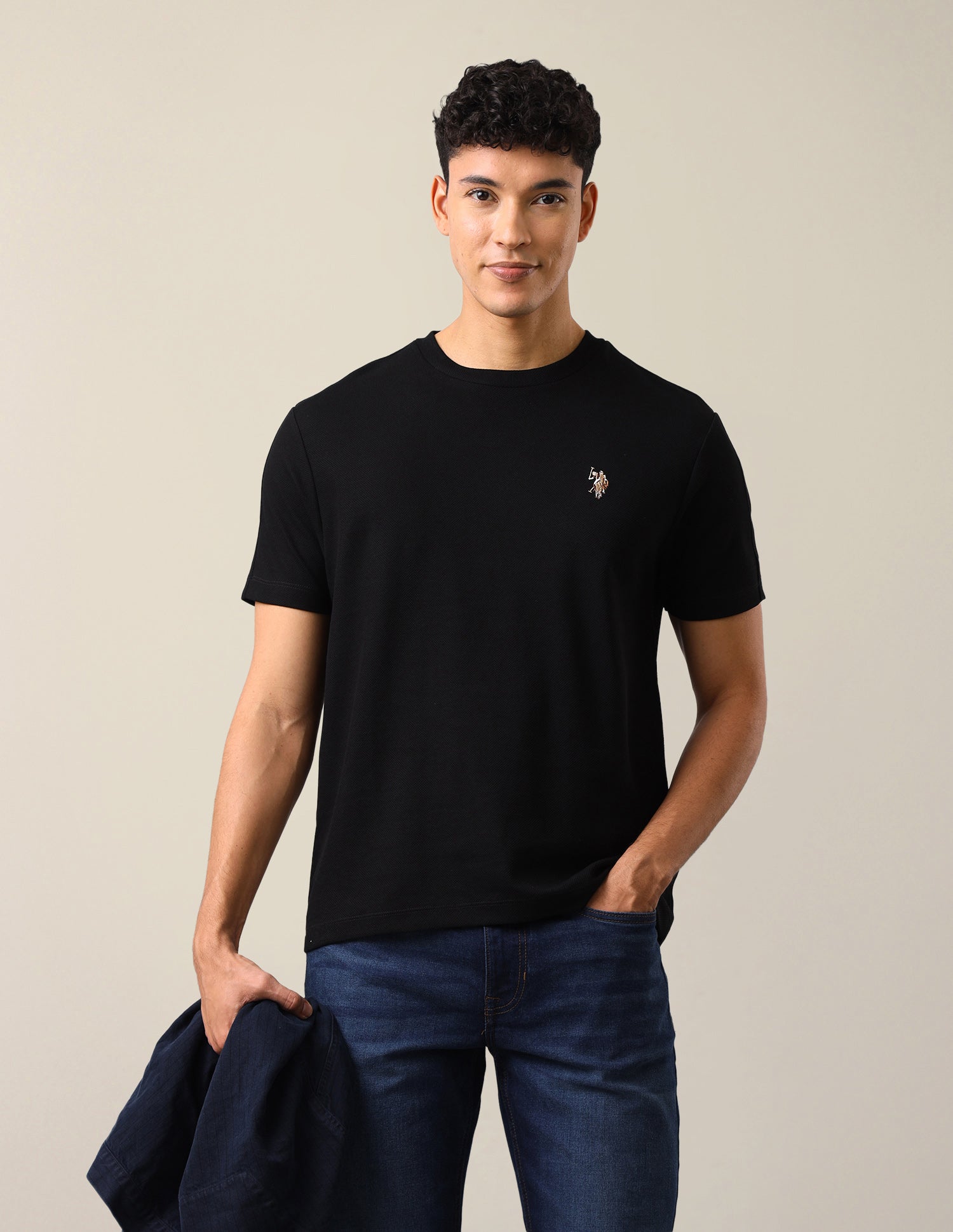 Solid Slim Fit T-Shirt Black - U.S. Polo Assn. India | Large