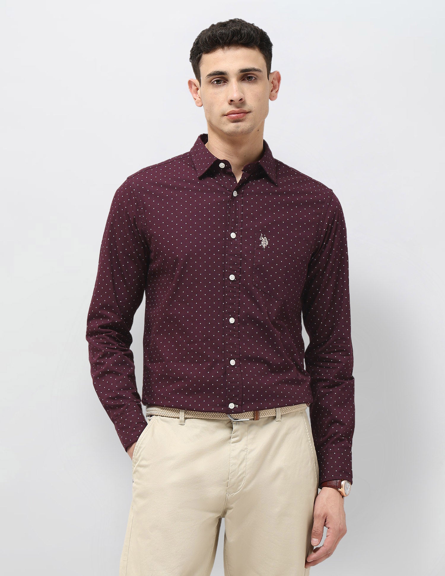 Tailored Fit All-Over Printed Shirt Wine - U.S. Polo Assn. India | Large