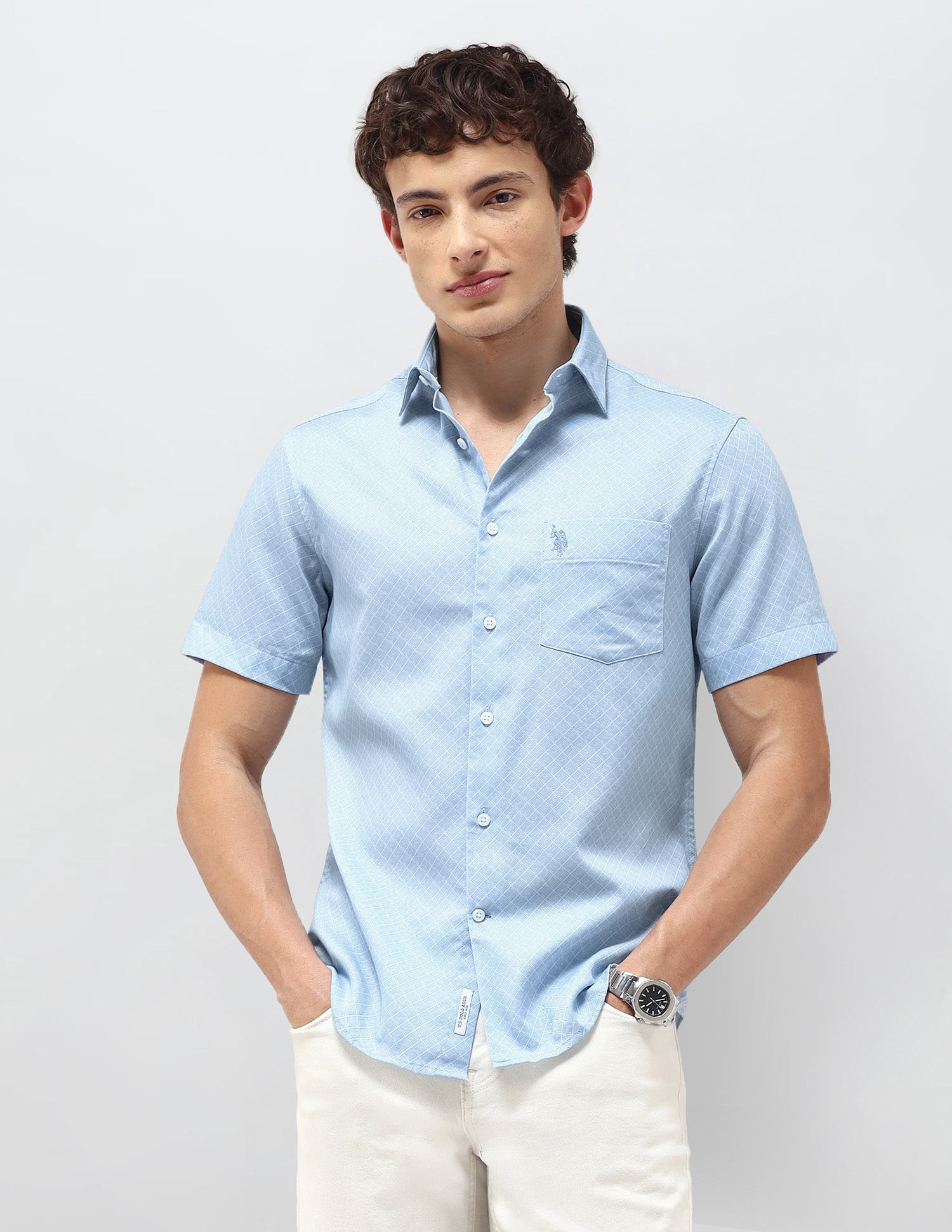 Regular Fit Self Design Geometric Shirt