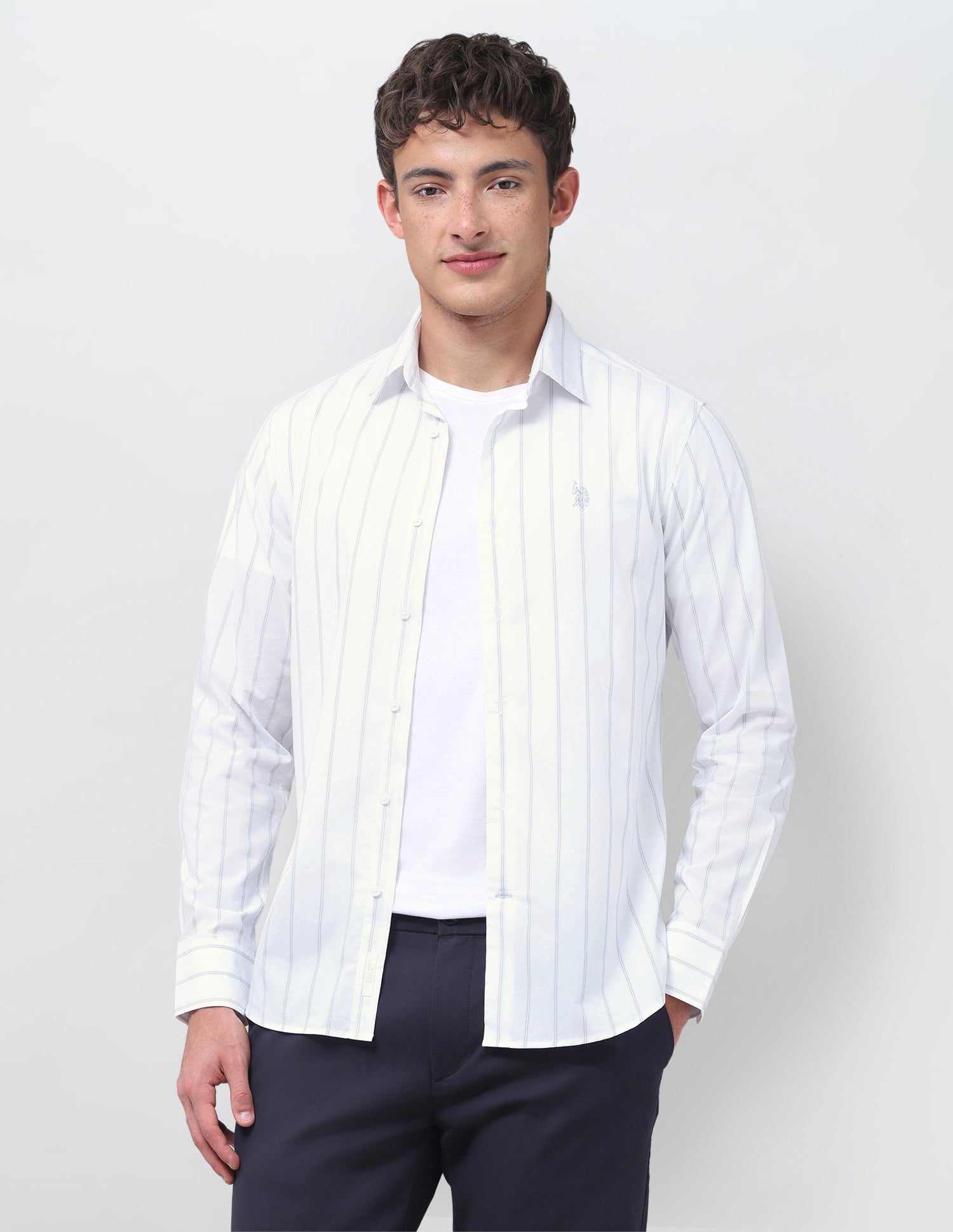 Poplin Vertical Striped Shirt Blue - U.S. Polo Assn. India | Large