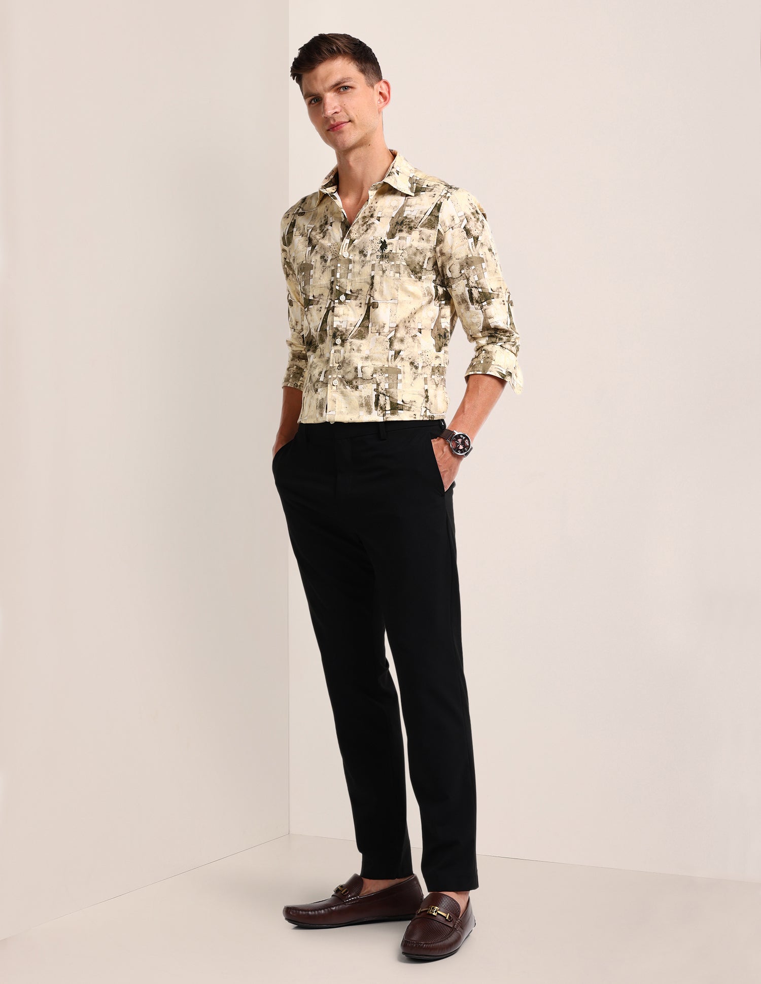 Abstract Regular Fit Shirt Beige - U.S. POLO ASSN. | Large