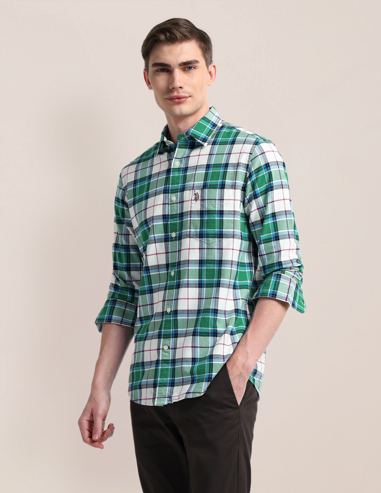 Plaid Checked Regular Fit Shirt Green - U.S. Polo Assn. India | Large